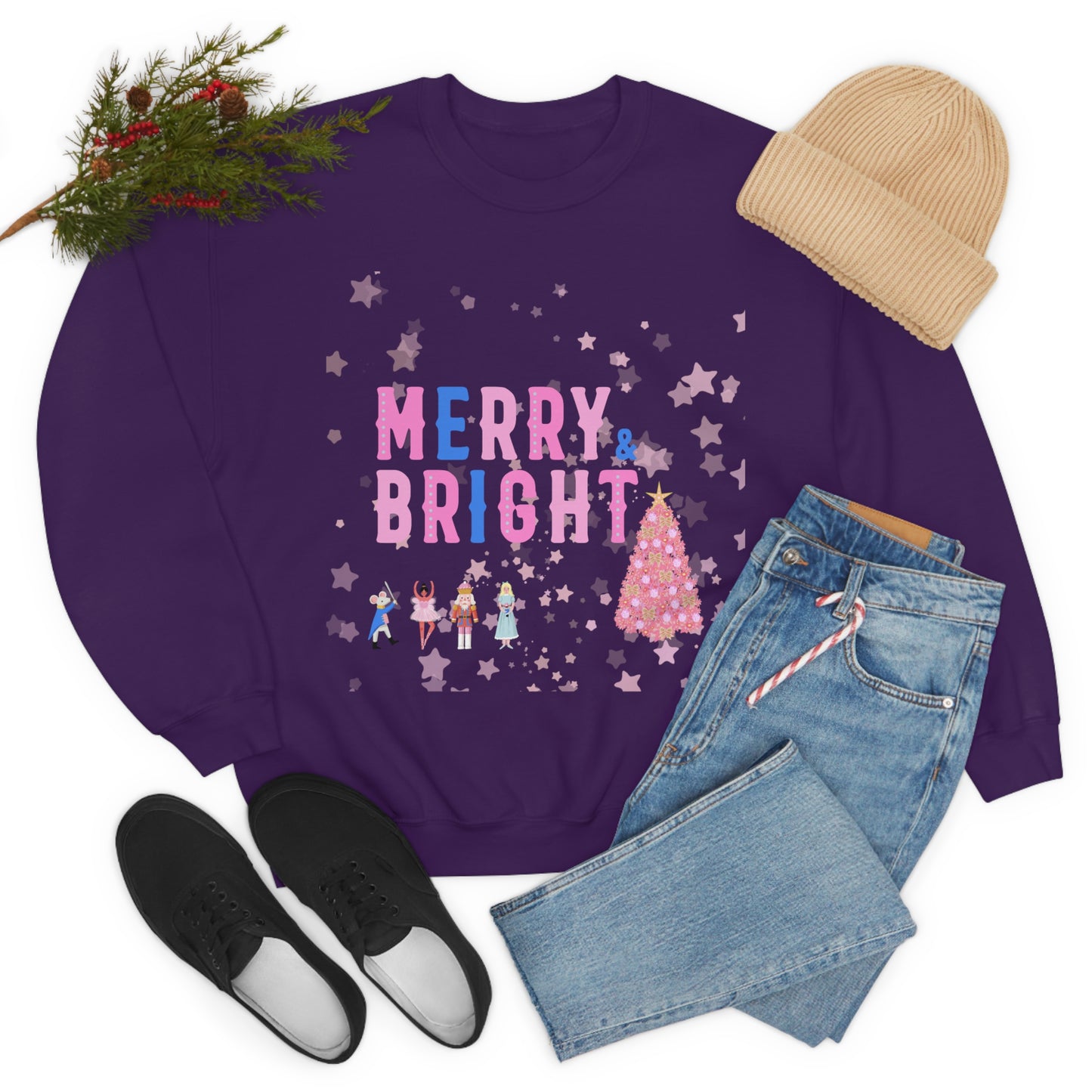 Pink Nutcracker Merry and Bright Minimalist Sweatshirt, Blue Nutcracker Sweatshirt, Trendy Christmas Sweatshirt, Pastel Xmas Crewneck