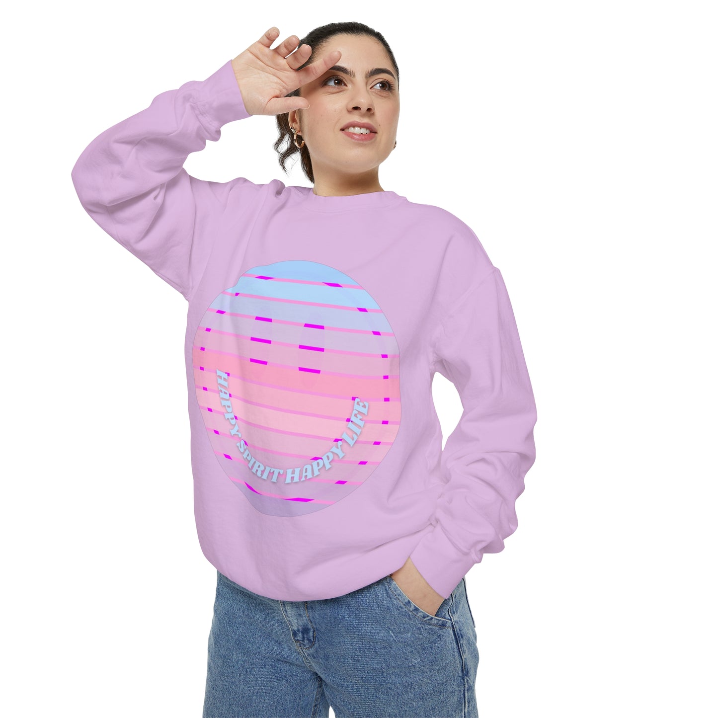 Aesthetic Smile Hoodie, Smile Face Comfort Colors Crewneck, Happy Spirit Happy Life Sunset Smile Sweatshirt, Unisex Garment-Dyed Sweatshirt