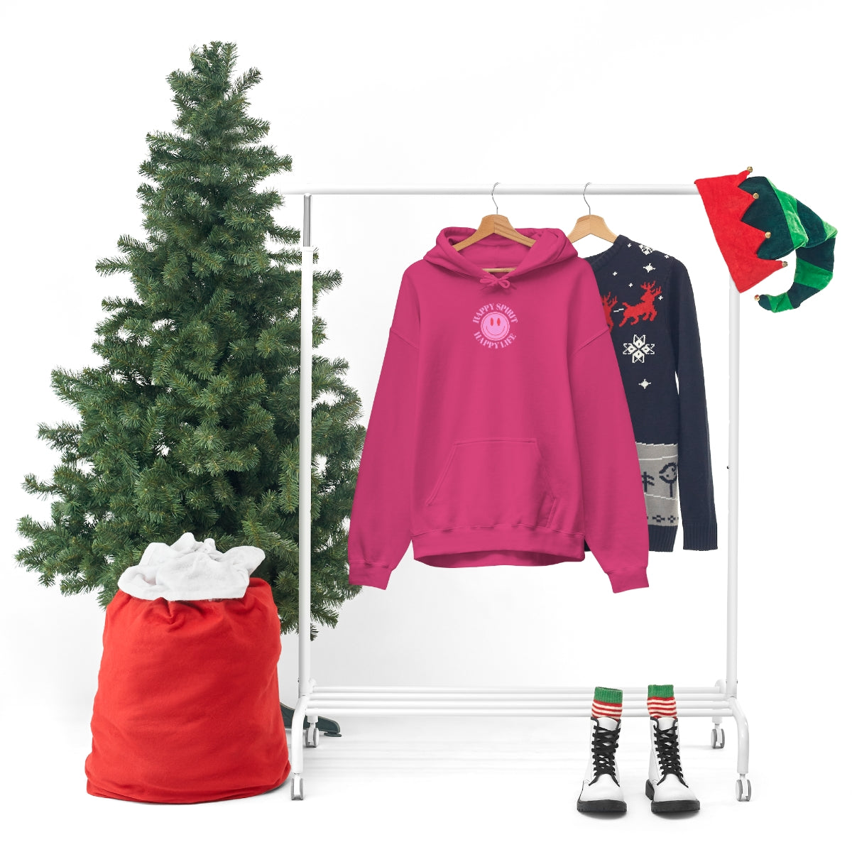 Happy Spirit Happy Life Sweatshirt, Pink Smile Lilac Hoodie, Oversized Hoodie, Front Back Print Trendy Sweatshirt, Beach Cover Up, Cover Up