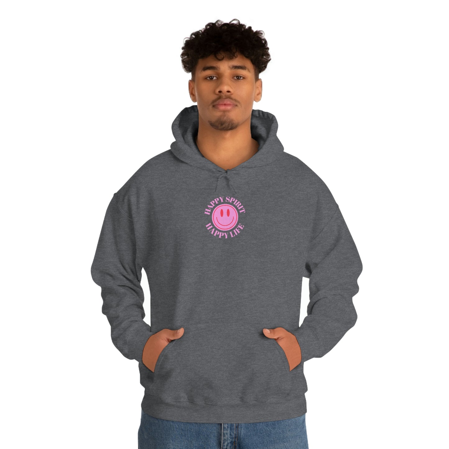 Happy Spirit Happy Life Sweatshirt, Pink Smile Lilac Hoodie, Oversized Hoodie, Front Back Print Trendy Sweatshirt, Beach Cover Up, Cover Up