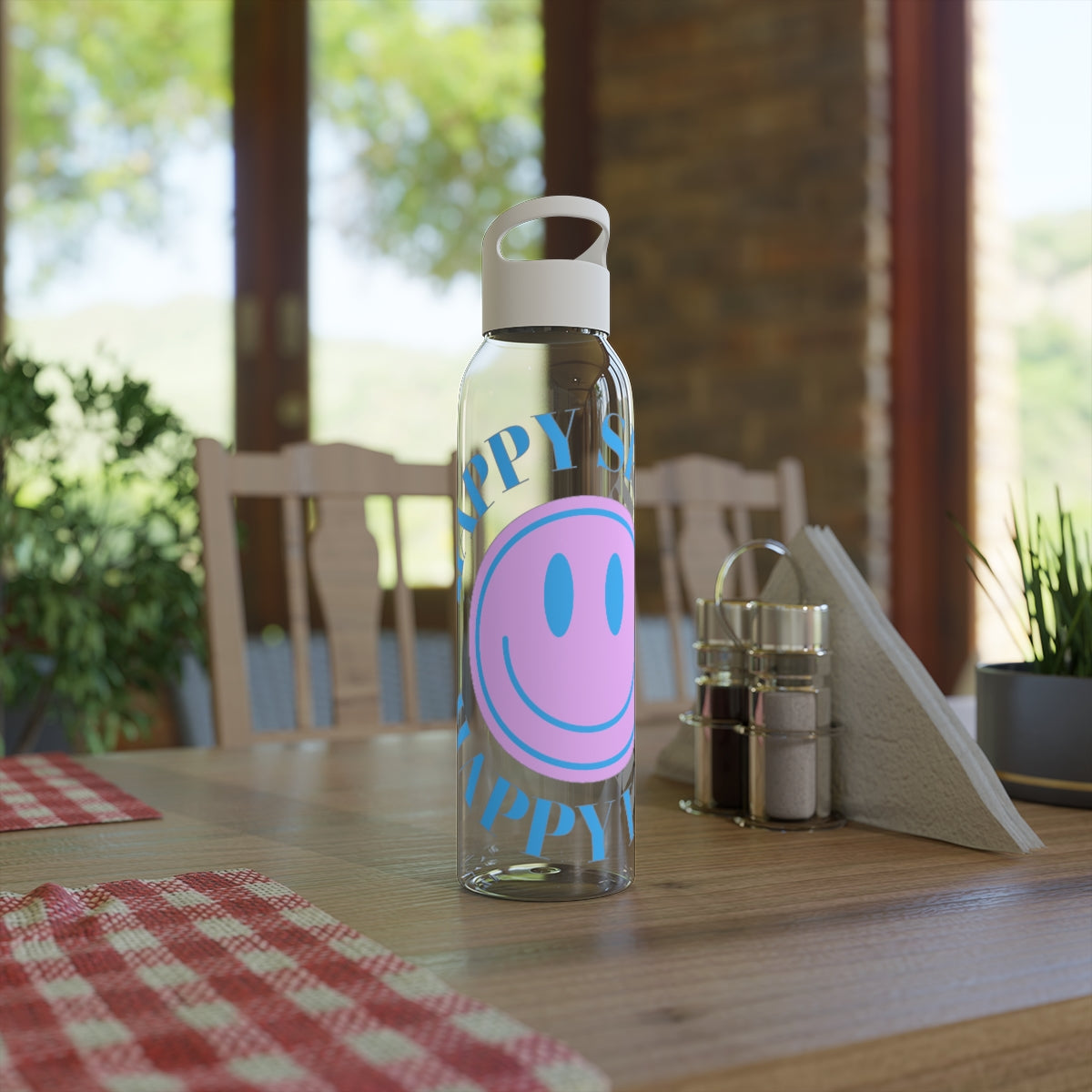 Water Bottle Happy Spirit Happy Life, Aesthetic Pink, Smile Face, Trendy Tumblr Bottle, Tritan Purple Happy Mind Tumbler, BPA Free H2O Vsco