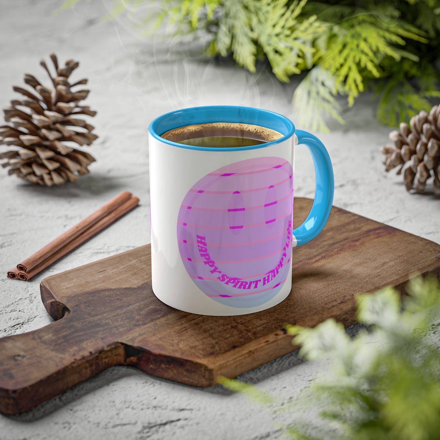Retro Happy Spirit Happy Life Aesthetic Mug, Smile Face Mug, Trendy Coffee Mug, Tumblr Mug, Aesthetic Happy Life Gift, Aesthetic Mug