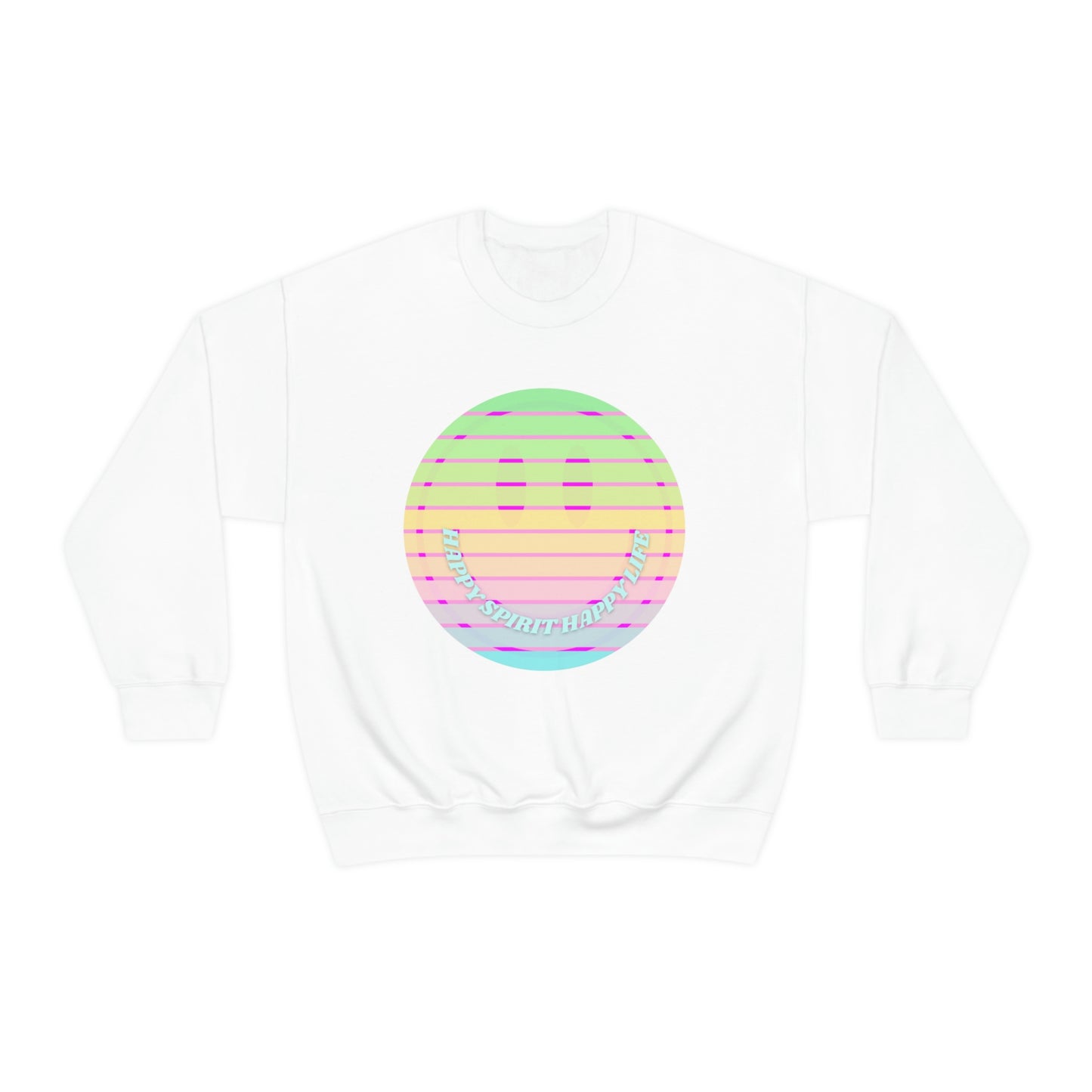 Happy Spirit Happy Life Sweatshirt, VSCO Girl Crewneck, Oversized Retro Font Graphic Tumblr, Front Print Smile Face Trendy Cover Up