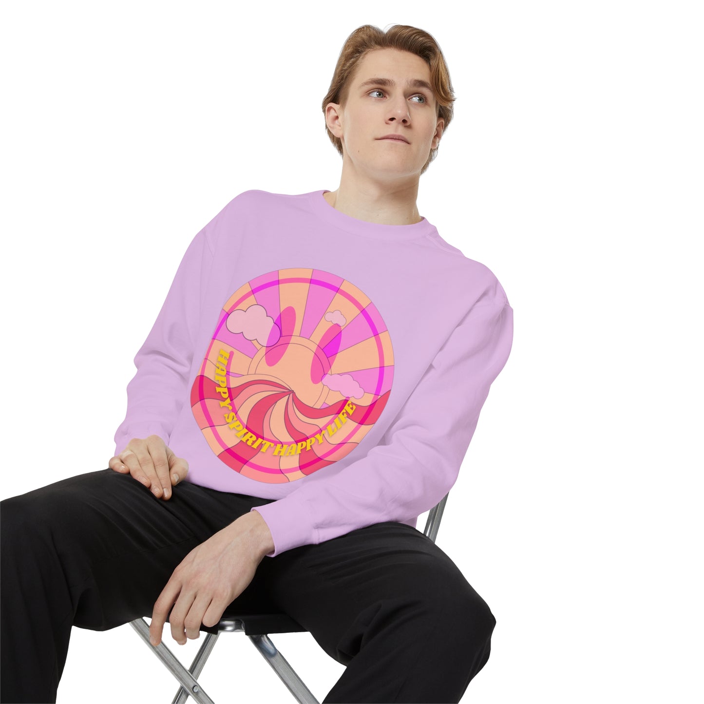 Aesthetic Smile Hoodie, Smile Face Comfort Colors Crewneck, Happy Spirit Happy Life Sunset Smile Sweatshirt, Unisex Garment-Dyed Sweatshirt