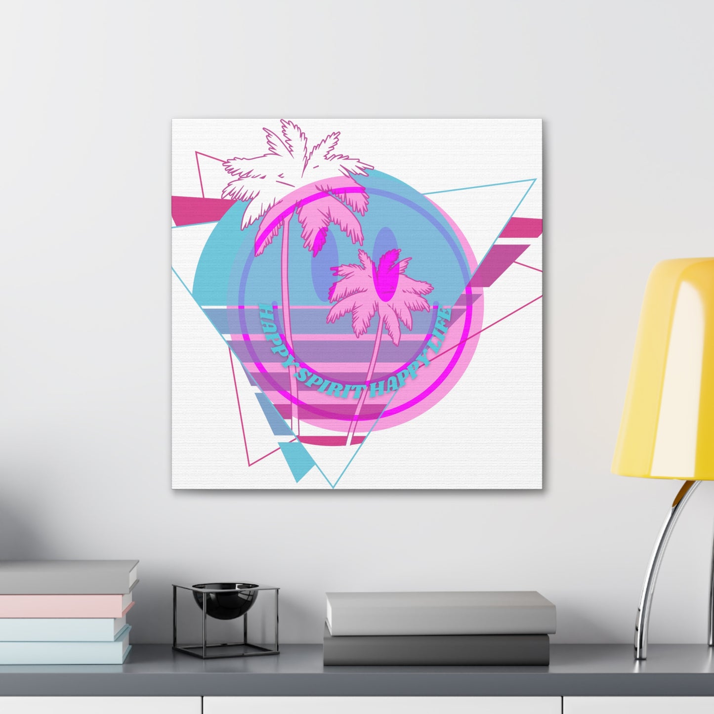 Smile Face Wall Art, Aesthetic Smile Face Gallery Canvas Wrap, Sunset Wall Art, Bedroom Wall Art, Pink Smile Decoration, Home Decoration