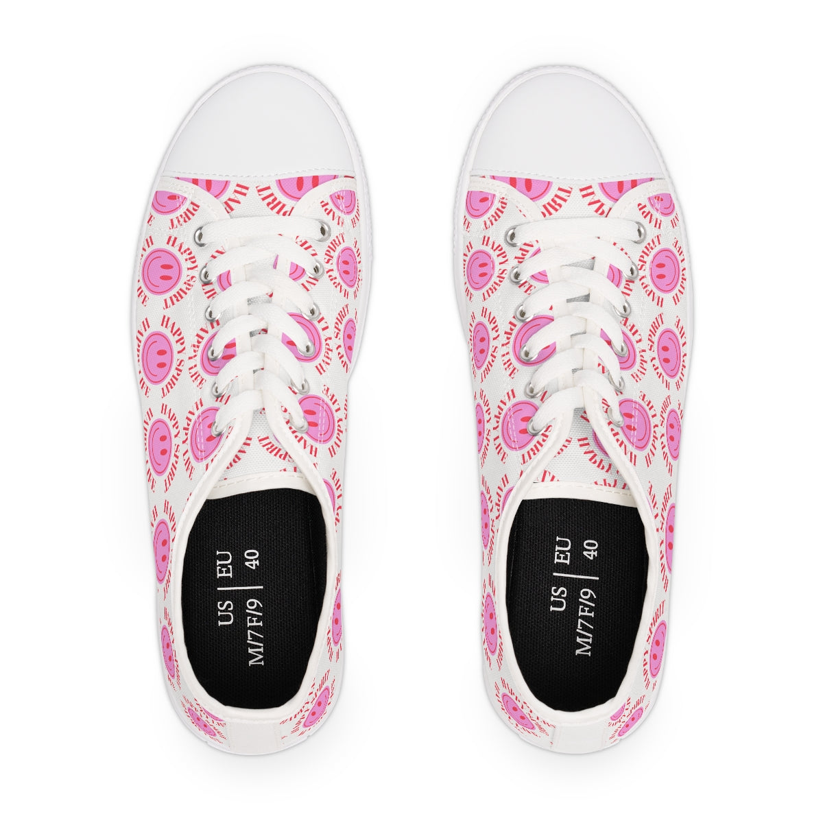 Happy Spirit Happy Life Pink Smile Sneakers, Smile Canvas Low Top Shoes for Women, Vsco Girl Shoes, Tumblr Shoes, White Pink Red Shoes