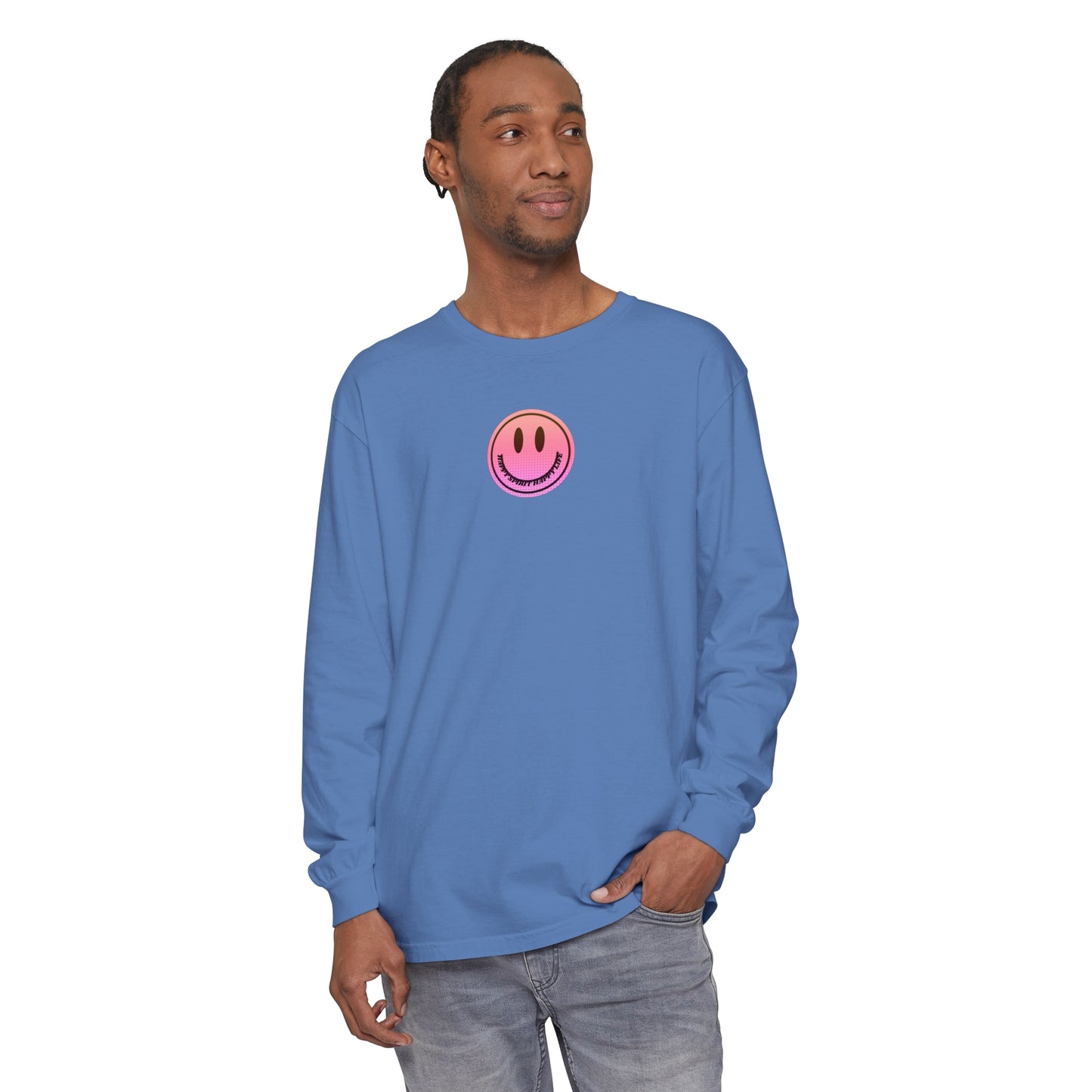Aesthetic Long Sleeve Shirt, Smile Face Y2K Retro Shirt, 80's Style Smile Graphic, Comfort Colors Unisex Garment-dyed Long Sleeve T-Shirt