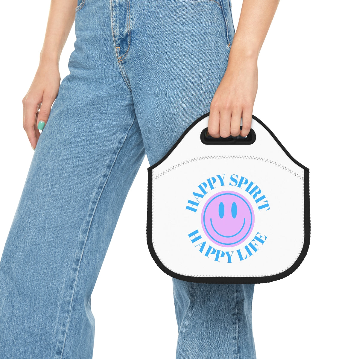 Happy Spirit Happy Life Lunch Bag, White Purple Lavender Happy Mind Neoprene Lunch Bag, Smile Travel Cooler, VSCO Girl, Tumblr Aesthetic