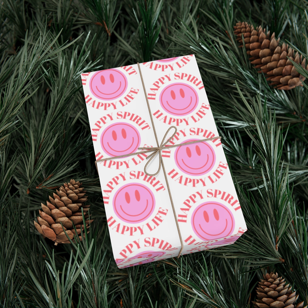 Pink Aesthetic Smile Face Gift Wrap Paper, Pink Smile Wrapping Paper, Pastel Christmas Paper, Pink Holiday Wrapping Paper
