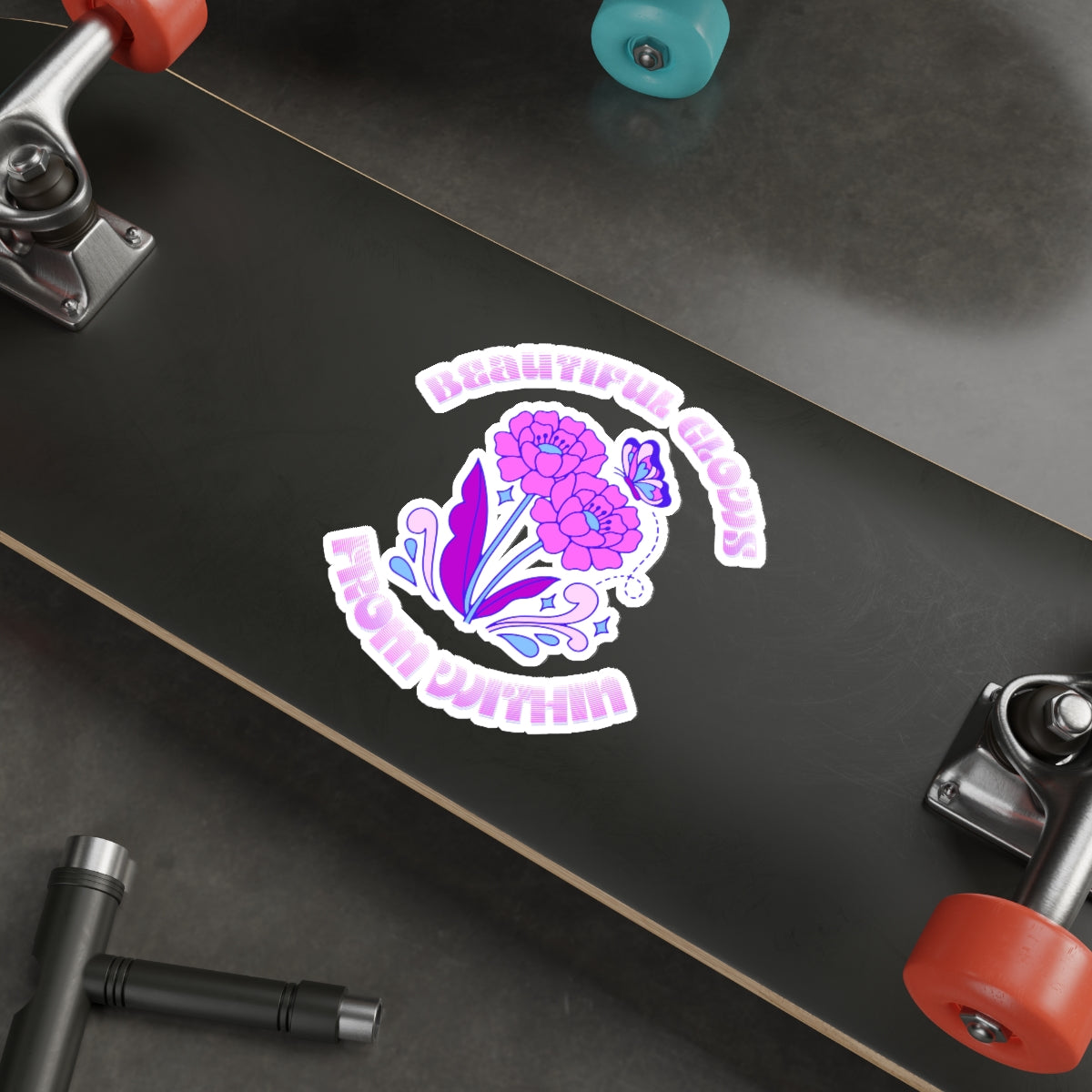 Beautiful Glows from Within Purple Flower Sticker, Aesthetic Die-Cut Stickers, Pink Purple Positivity Sticker, Happy Mind Sticker, Water Res