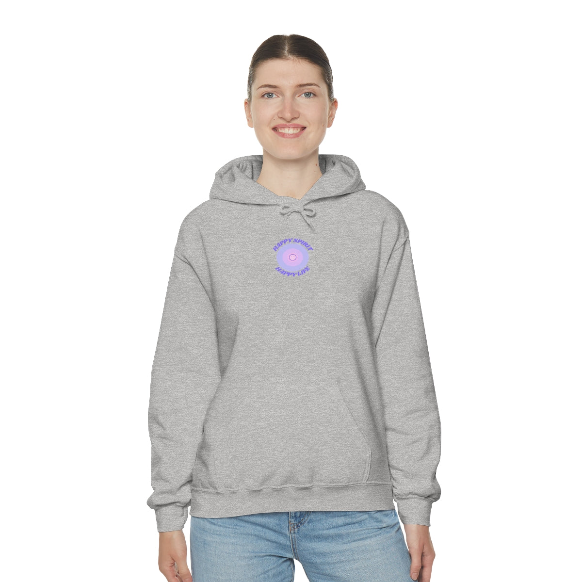 Retro Happy Spirit Happy Life Lavender Lilac Pink Smile Graphic Hoodie, VSCO Girl Sweatshirt, Tumblr Hoodie, Oversized Trendy Back Print Top