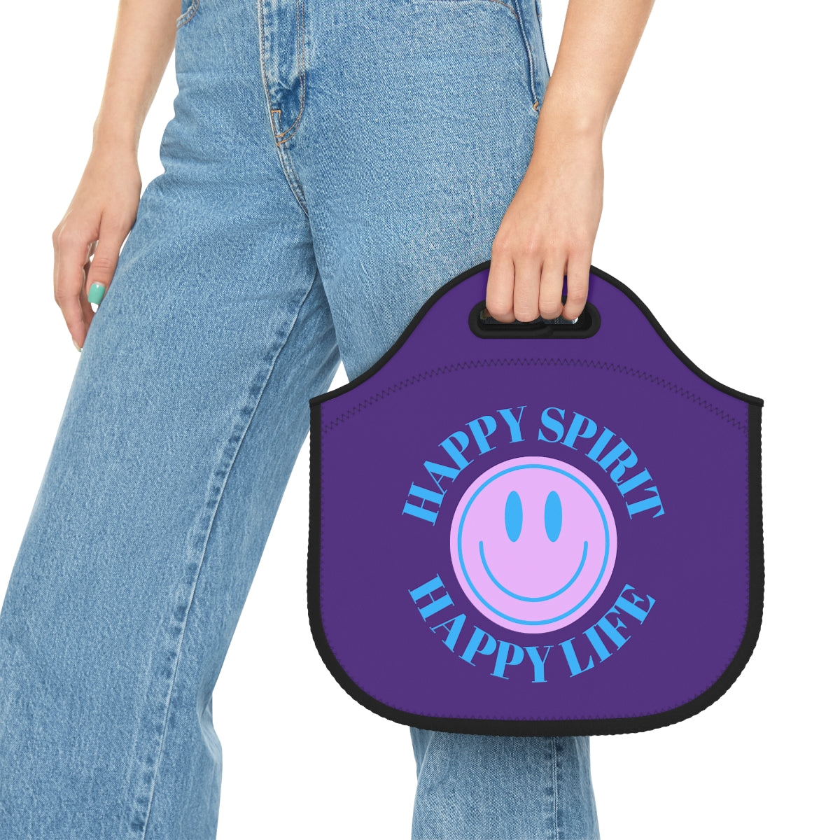 Happy Spirit Happy Life Lunch Bag, White Purple Lavender Happy Mind Neoprene Lunch Bag, Smile Travel Cooler, VSCO Girl, Tumblr Aesthetic