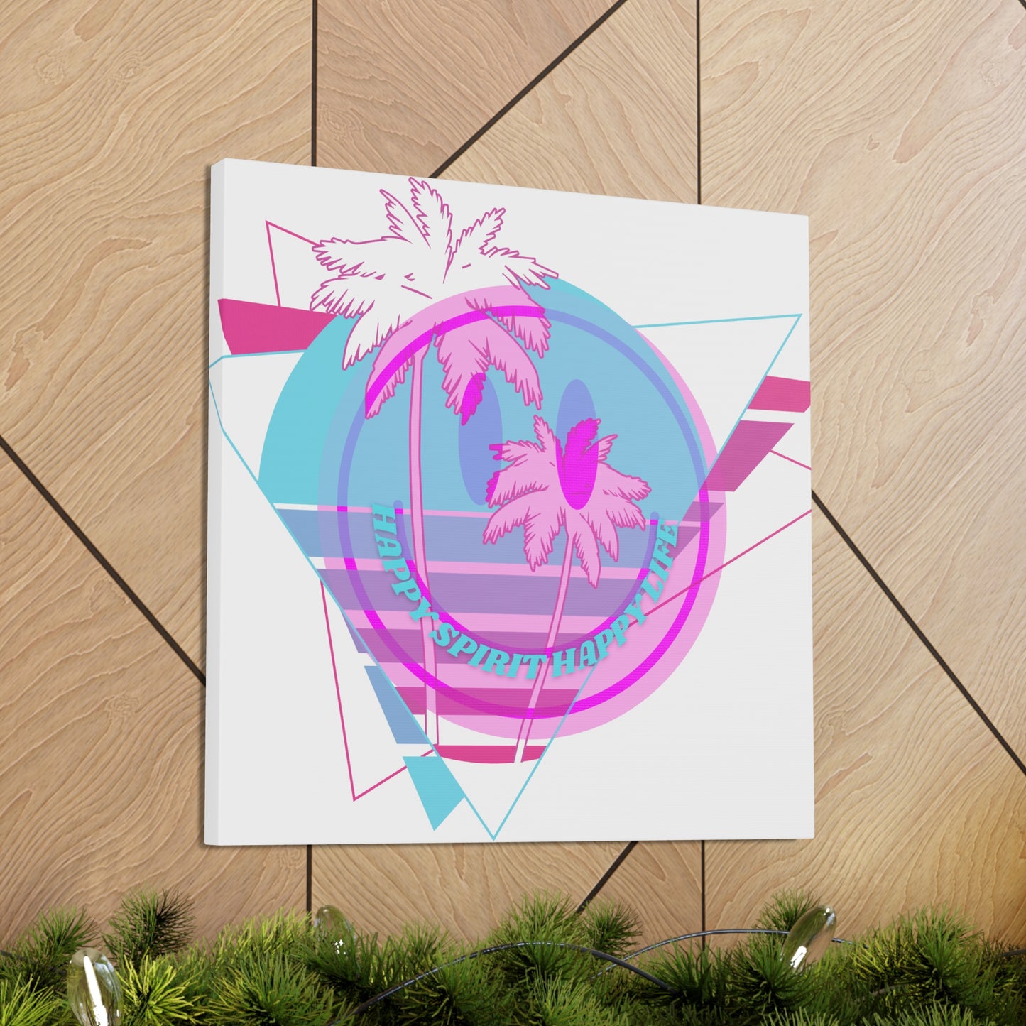 Smile Face Wall Art, Aesthetic Smile Face Gallery Canvas Wrap, Sunset Wall Art, Bedroom Wall Art, Pink Smile Decoration, Home Decoration