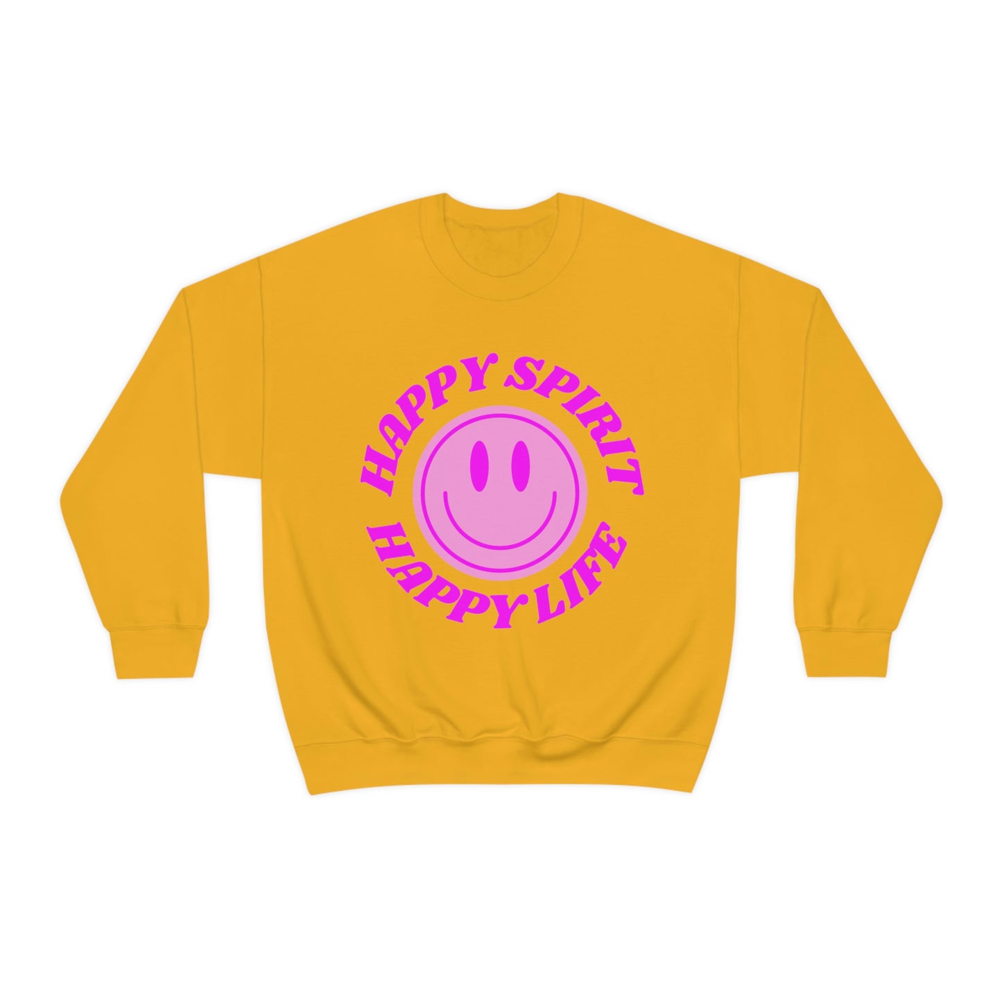 Happy Spirit Happy Life Sweatshirt, VSCO Girl Crewneck, Oversized Retro Font Graphic Tumblr, Front Print Smile Face Trendy Cover Up