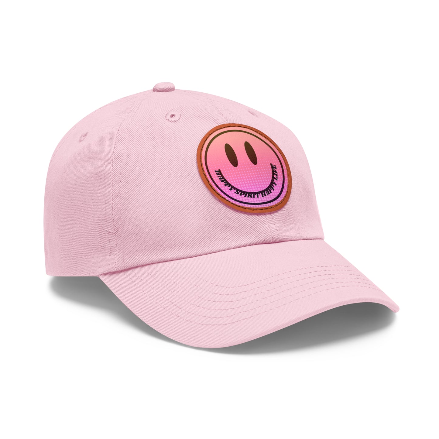 Aesthetic Pink Smile Hat, Pink Twill Dad Hat with Leather Patch (Round), Pink Golf Hat, Pink Twill Cap, Pink Cotton Hat, Pink Baseball Hat