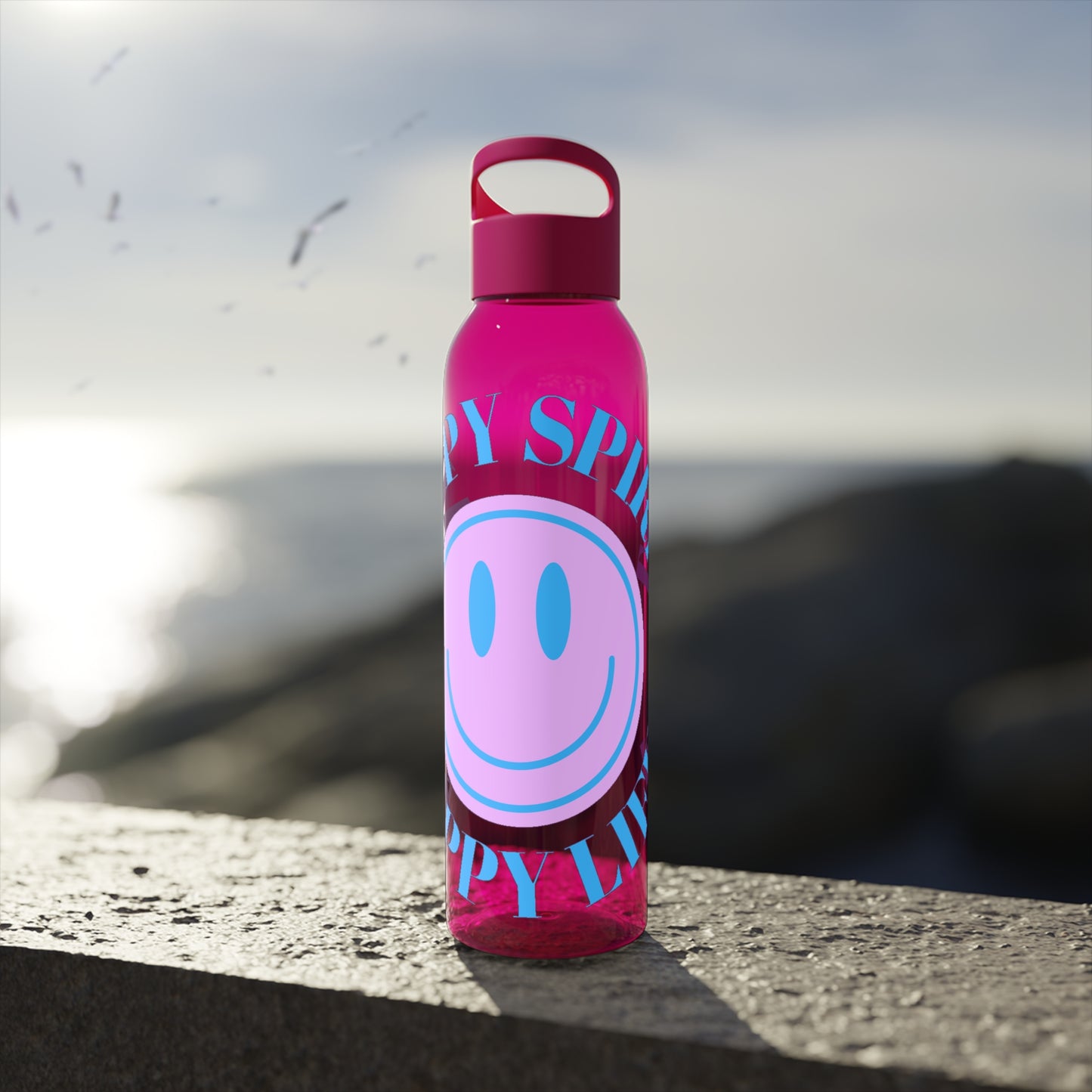 Water Bottle Happy Spirit Happy Life, Aesthetic Pink, Smile Face, Trendy Tumblr Bottle, Tritan Purple Happy Mind Tumbler, BPA Free Bottle