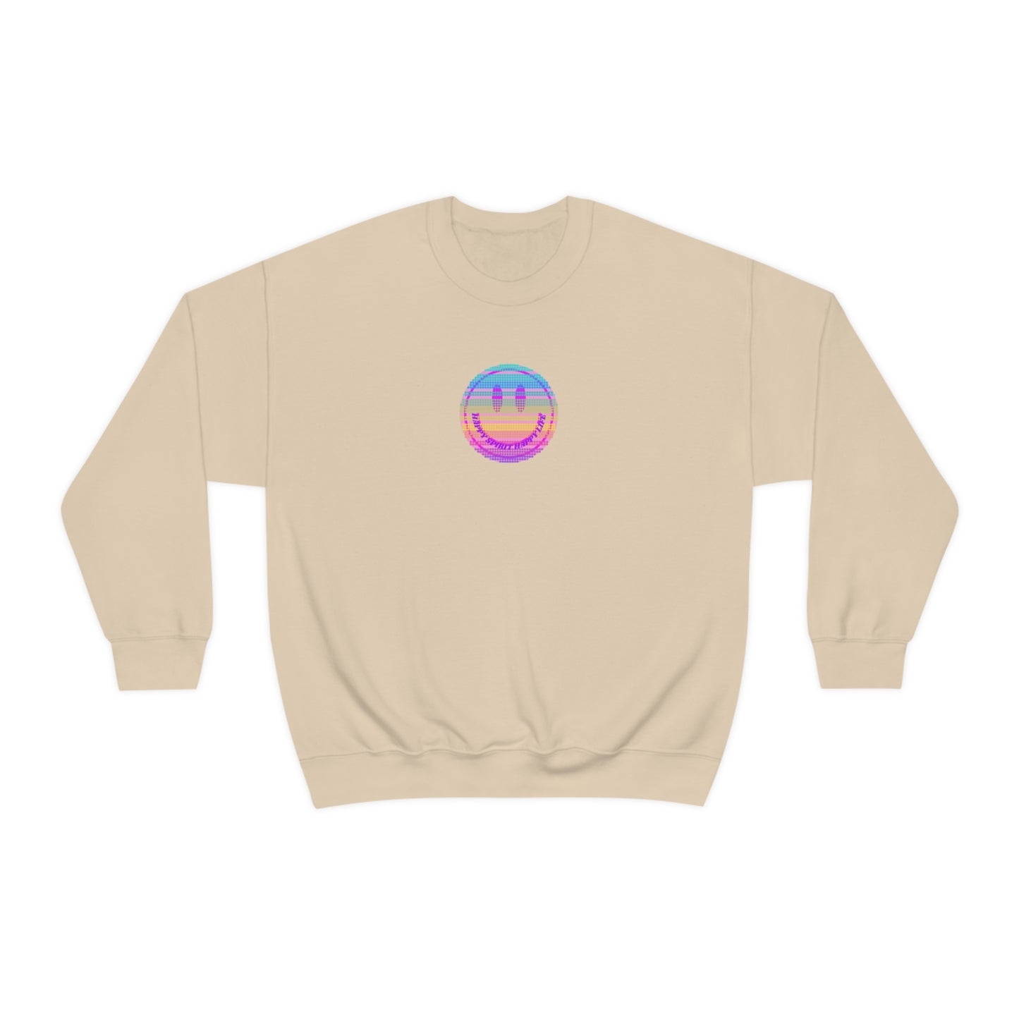 Happy Spirit Happy Life Sweatshirt, VSCO Girl Crewneck, Oversized Retro Font Graphic Tumblr, Front Print Smile Face Trendy Cover Up