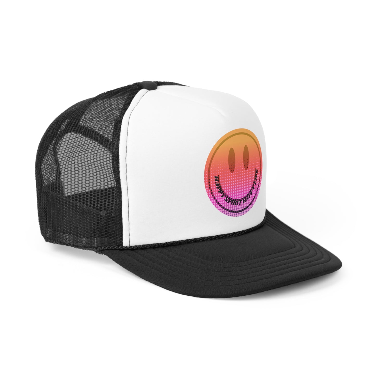 Hat Happy Spirit Happy Life, Aesthetic Sunset Hat, Smile Tumblr Hat, Trendy Trucker Hat, Vsco Girl, Pink Graphic Trucker Hat, Baseball Hat