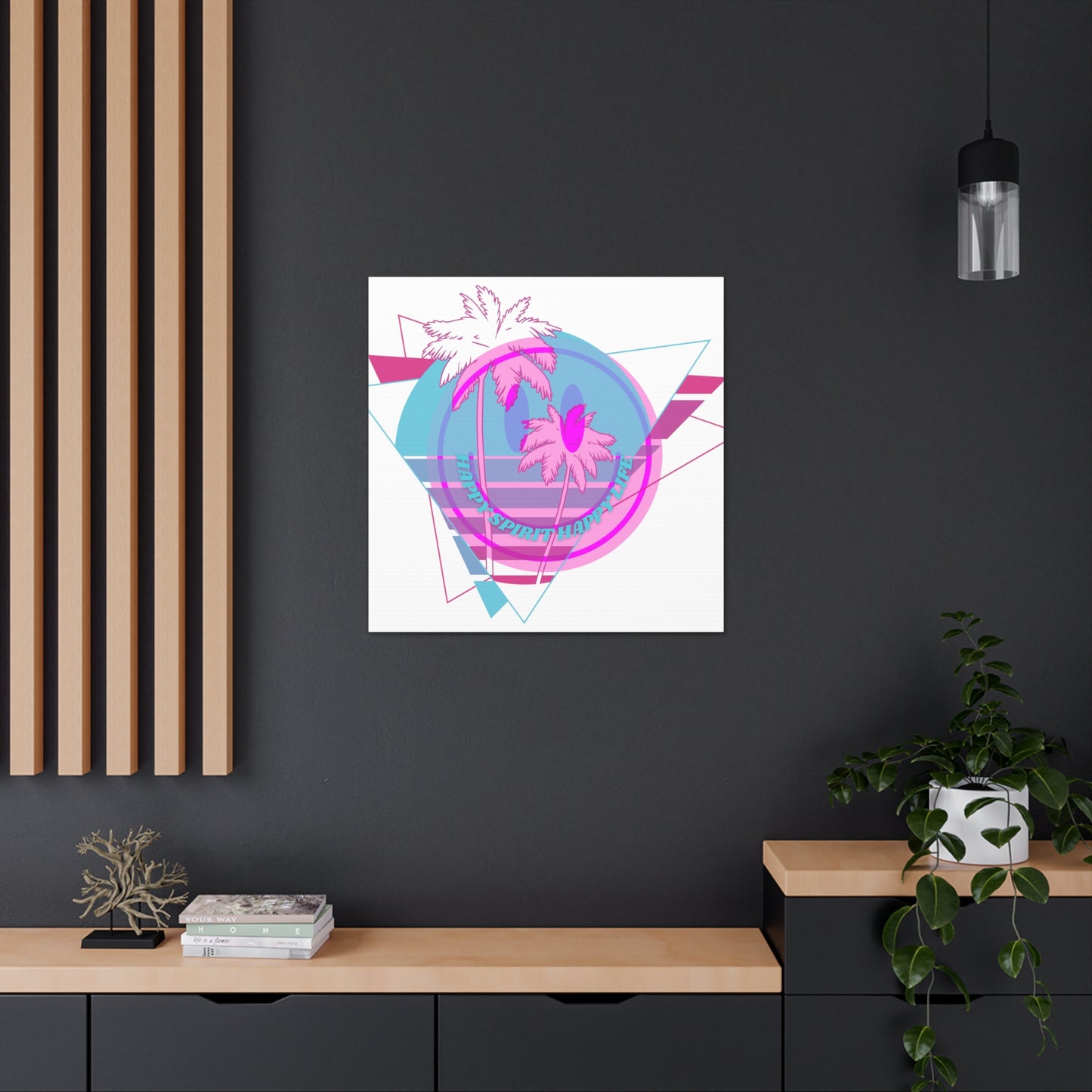 Smile Face Wall Art, Aesthetic Smile Face Gallery Canvas Wrap, Sunset Wall Art, Bedroom Wall Art, Pink Smile Decoration, Home Decoration