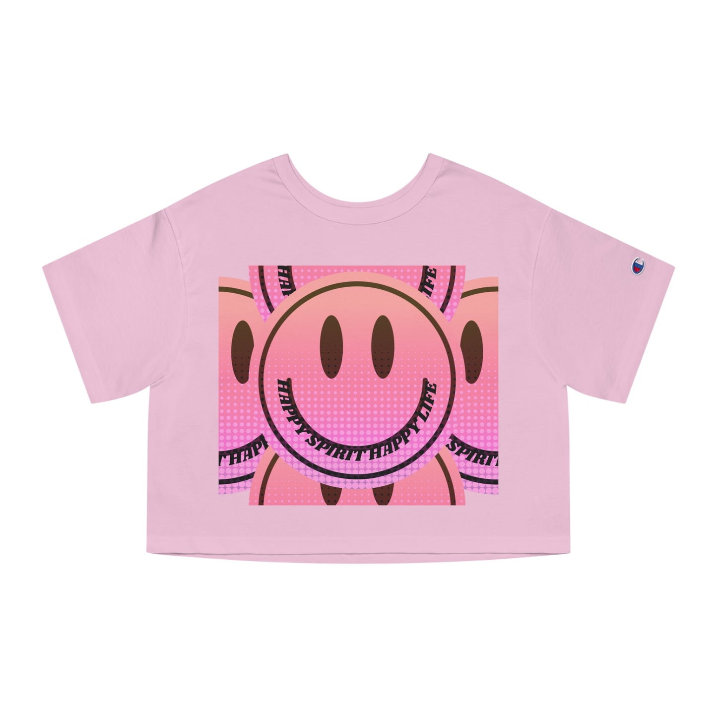 Aesthetic Smile Face Crop Shirt, Happy Spirit Happy Life Cropped Shirt, Smile Pink Sunset Ombre Champion Women's Heritage Cropped T-Shirt