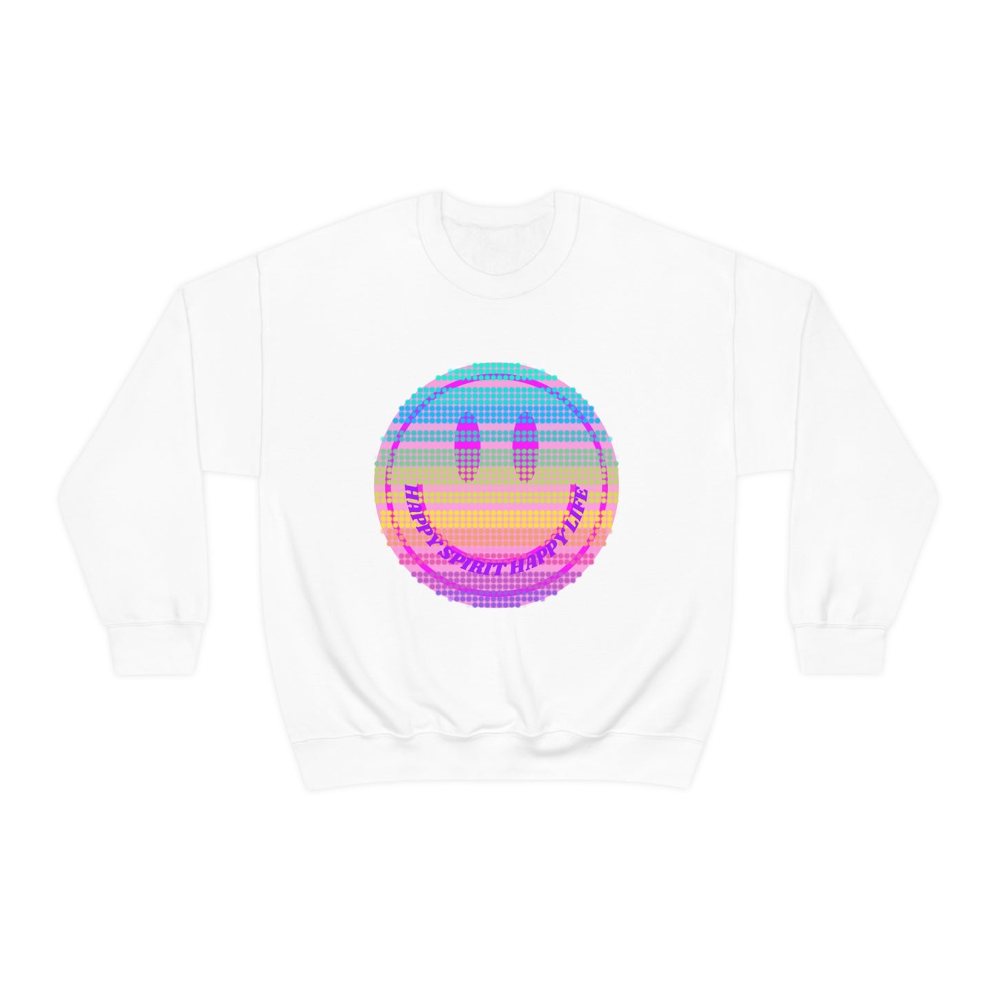 Happy Spirit Happy Life Sweatshirt, VSCO Girl Crewneck, Oversized Retro Font Graphic Tumblr, Front Print Smile Face Trendy Cover Up