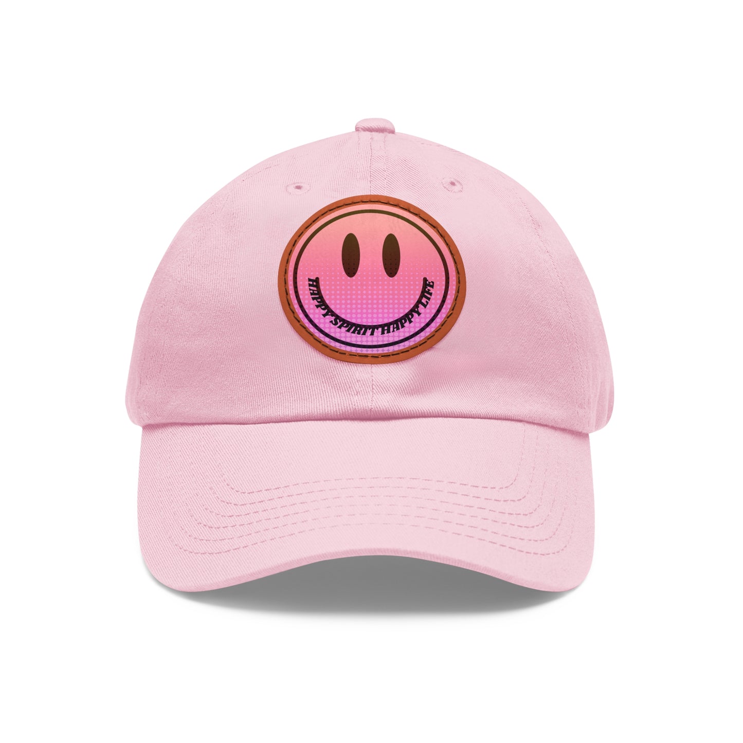 Aesthetic Pink Smile Hat, Pink Twill Dad Hat with Leather Patch (Round), Pink Golf Hat, Pink Twill Cap, Pink Cotton Hat, Pink Baseball Hat