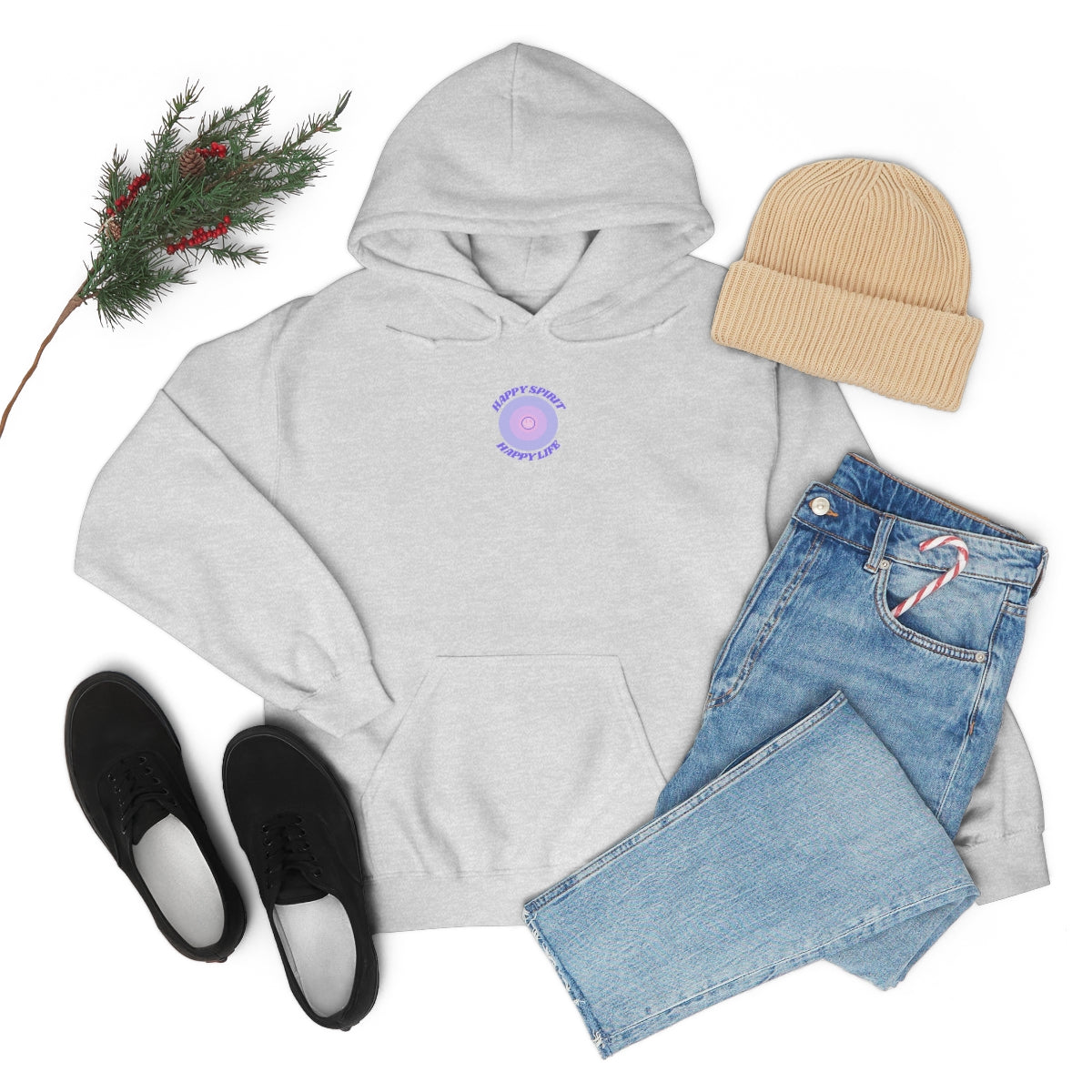 Retro Happy Spirit Happy Life Lavender Lilac Pink Smile Graphic Hoodie, VSCO Girl Sweatshirt, Tumblr Hoodie, Oversized Trendy Back Print Top