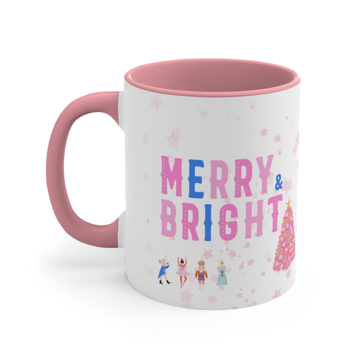 Pink Nutcracker Mug, Pastel Christmas Mug, Trendy Pink Star Coffee Mug, Tumblr Mug, Aesthetic Holiday Gift, Minimalist Pink Tree Mug