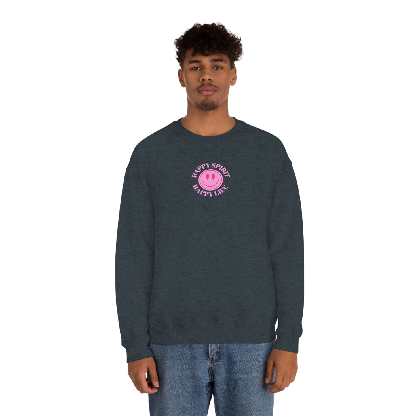 Copy of Happy Spirit Happy Life Sweatshirt, Gildan VSCO Girl Crewneck, Oversized Tumblr Front Back Print Smile Happy Mind Trendy Loungewear