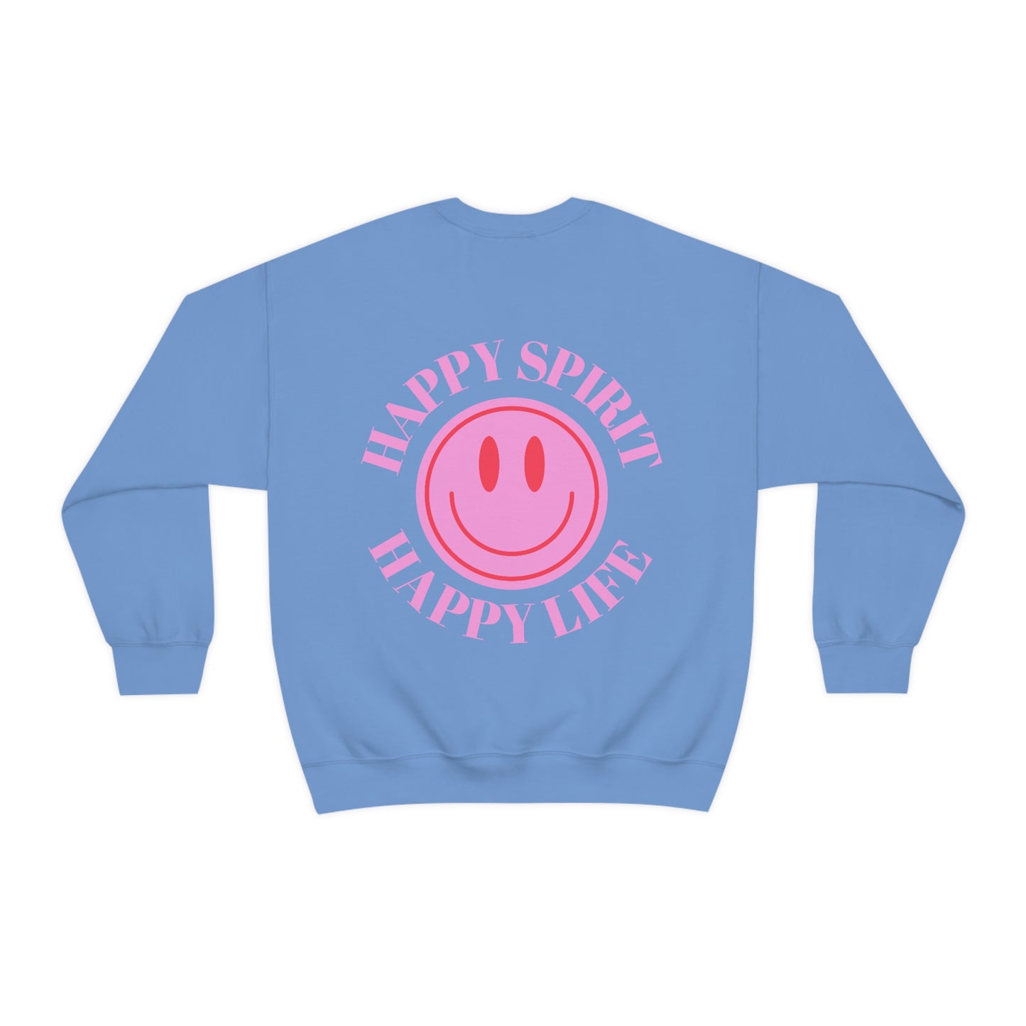 Retro Happy Spirit Happy Life Lavender Lilac Pink Smile Graphic Crewneck, VSCO Girl Sweatshirt, Tumblr Oversized Trendy Back Print Y2k Top