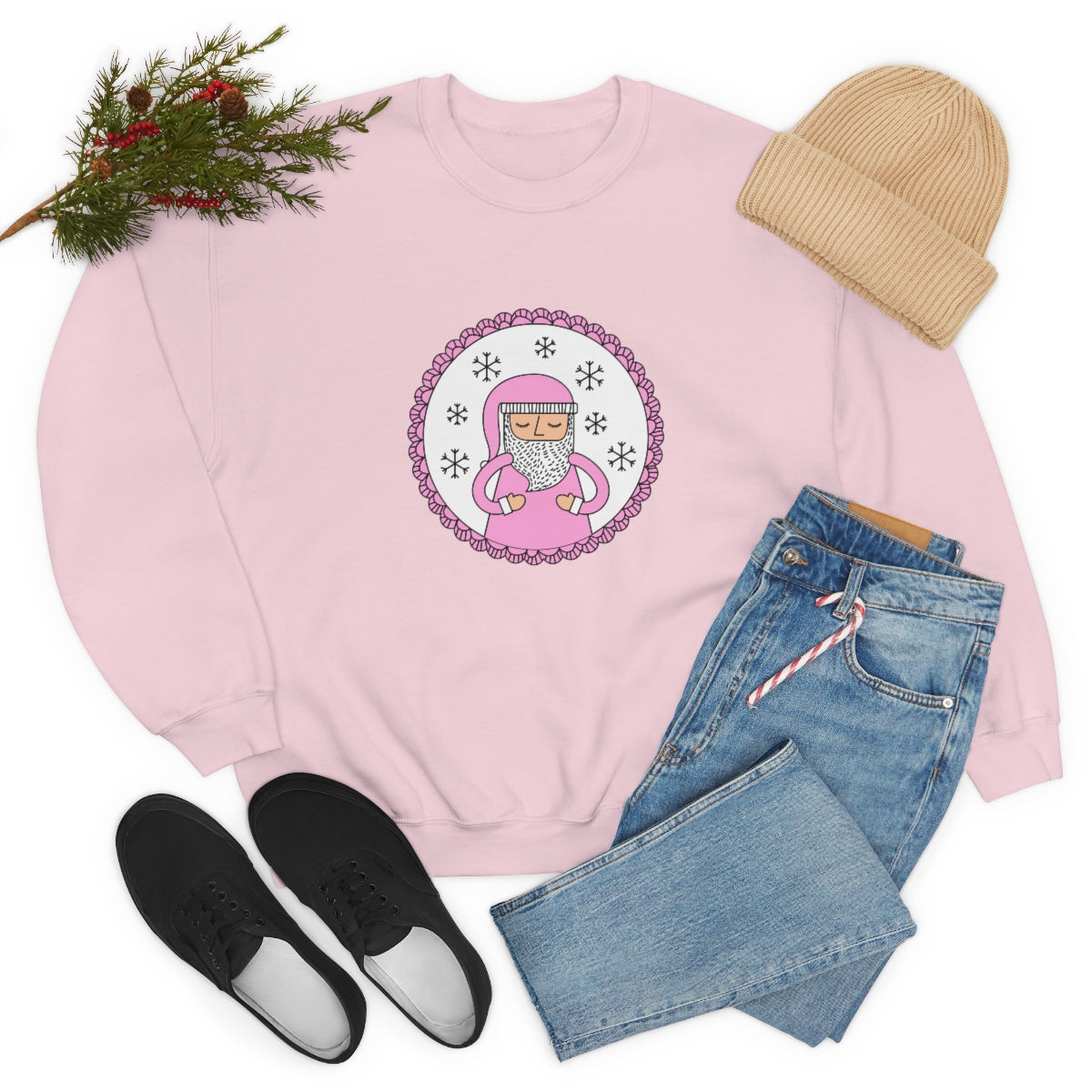 Pink Santa Claus Sweatshirt, Pink Santa Sweatshirt, Trendy Noel Minimalist Christmas Sweatshirt, Xmas Santa Crewneck Top, Pastel Holiday