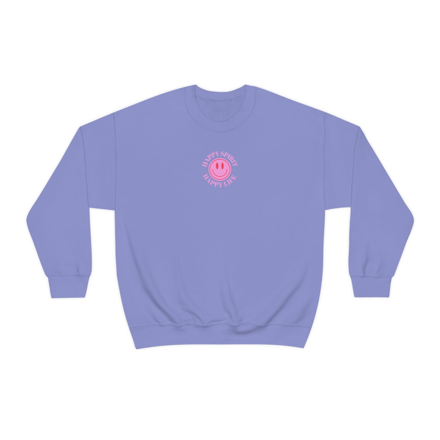 Retro Happy Spirit Happy Life Lavender Lilac Pink Smile Graphic Crewneck, VSCO Girl Sweatshirt, Tumblr Oversized Trendy Back Print Y2k Top