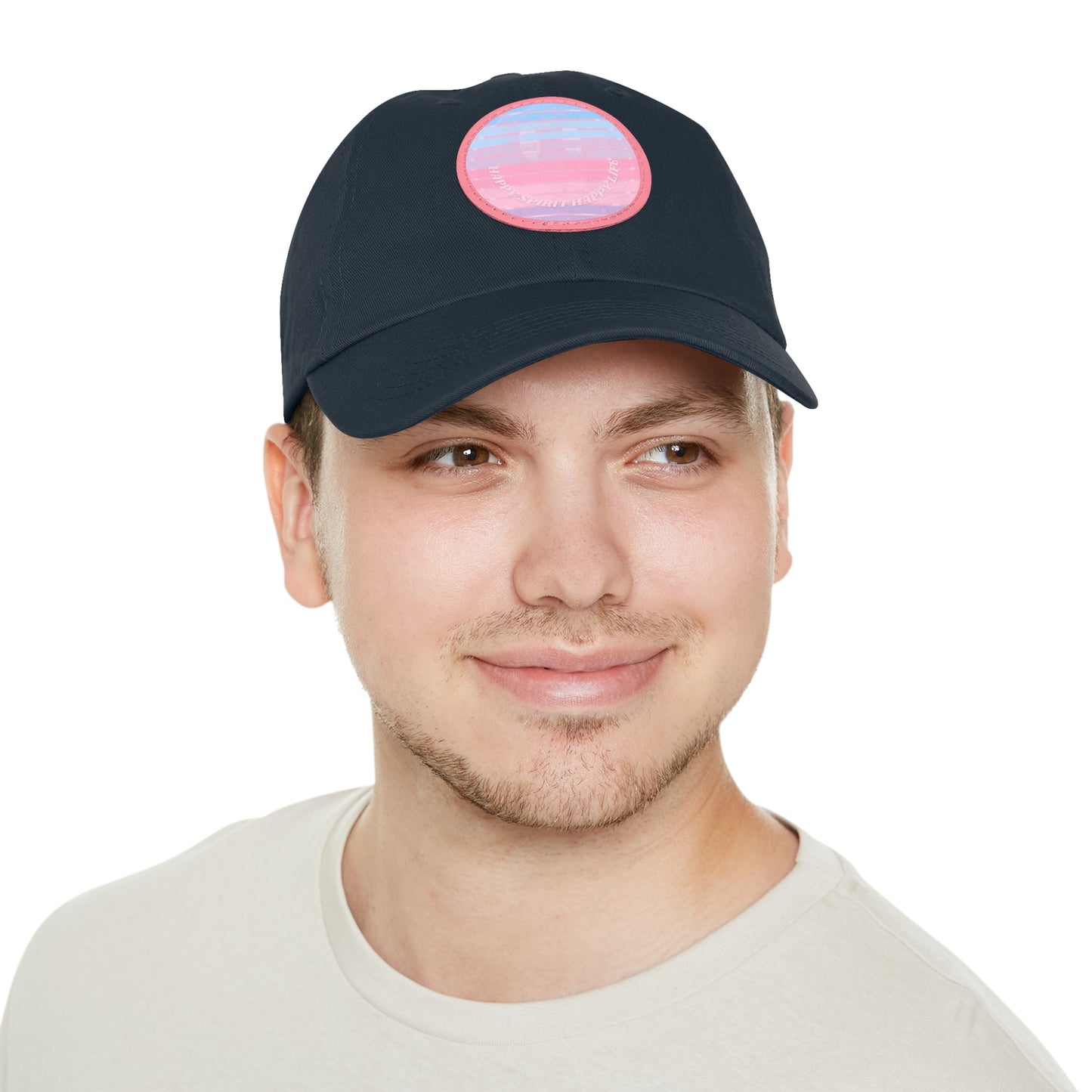 Aesthetic Pink Smile Hat, Pink Twill Dad Hat with Leather Patch (Round), Pink Golf Hat, Pink Twill Cap, Pink Cotton Hat, Pink Baseball Hat