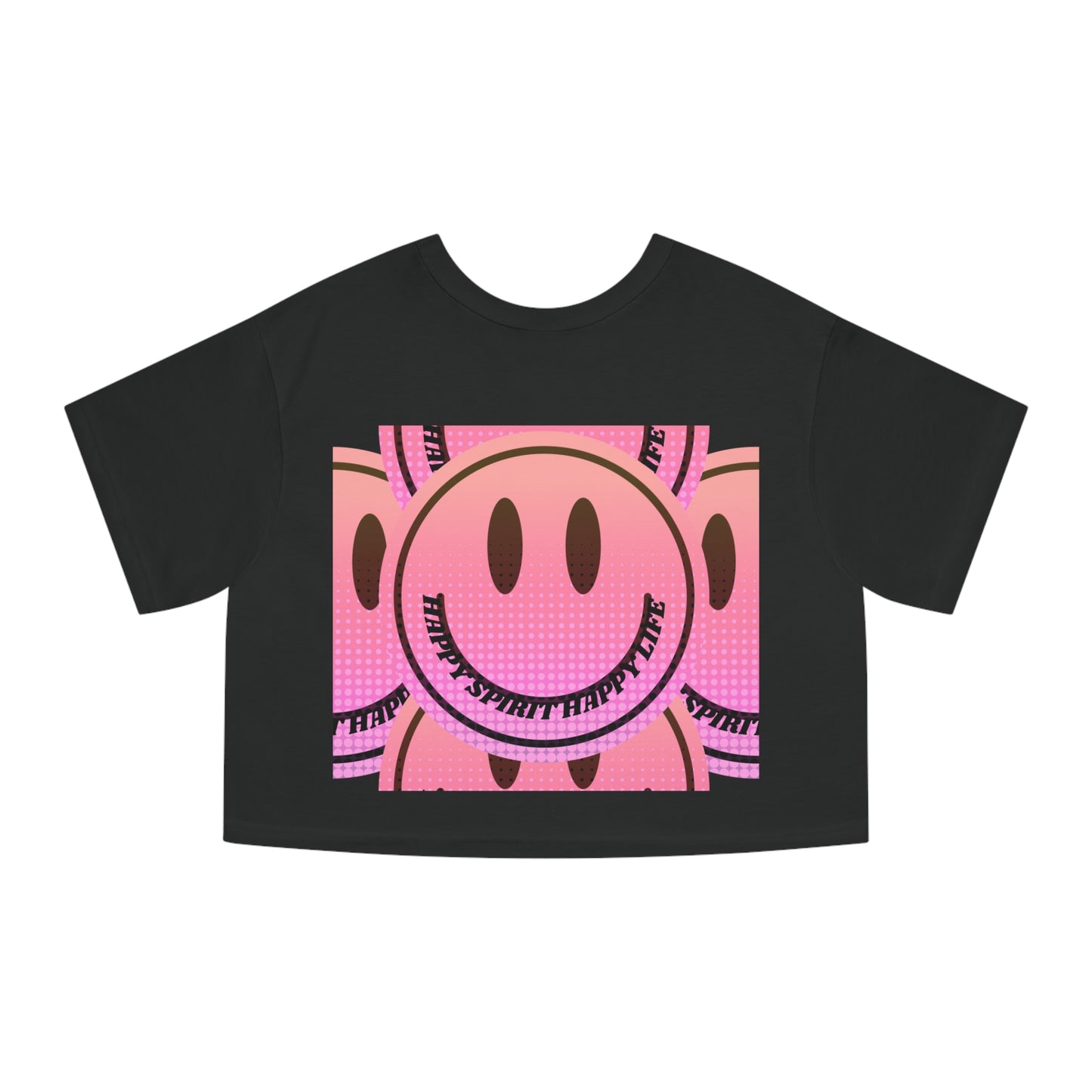 Aesthetic Smile Face Crop Shirt, Happy Spirit Happy Life Cropped Shirt, Smile Pink Sunset Ombre Champion Women's Heritage Cropped T-Shirt