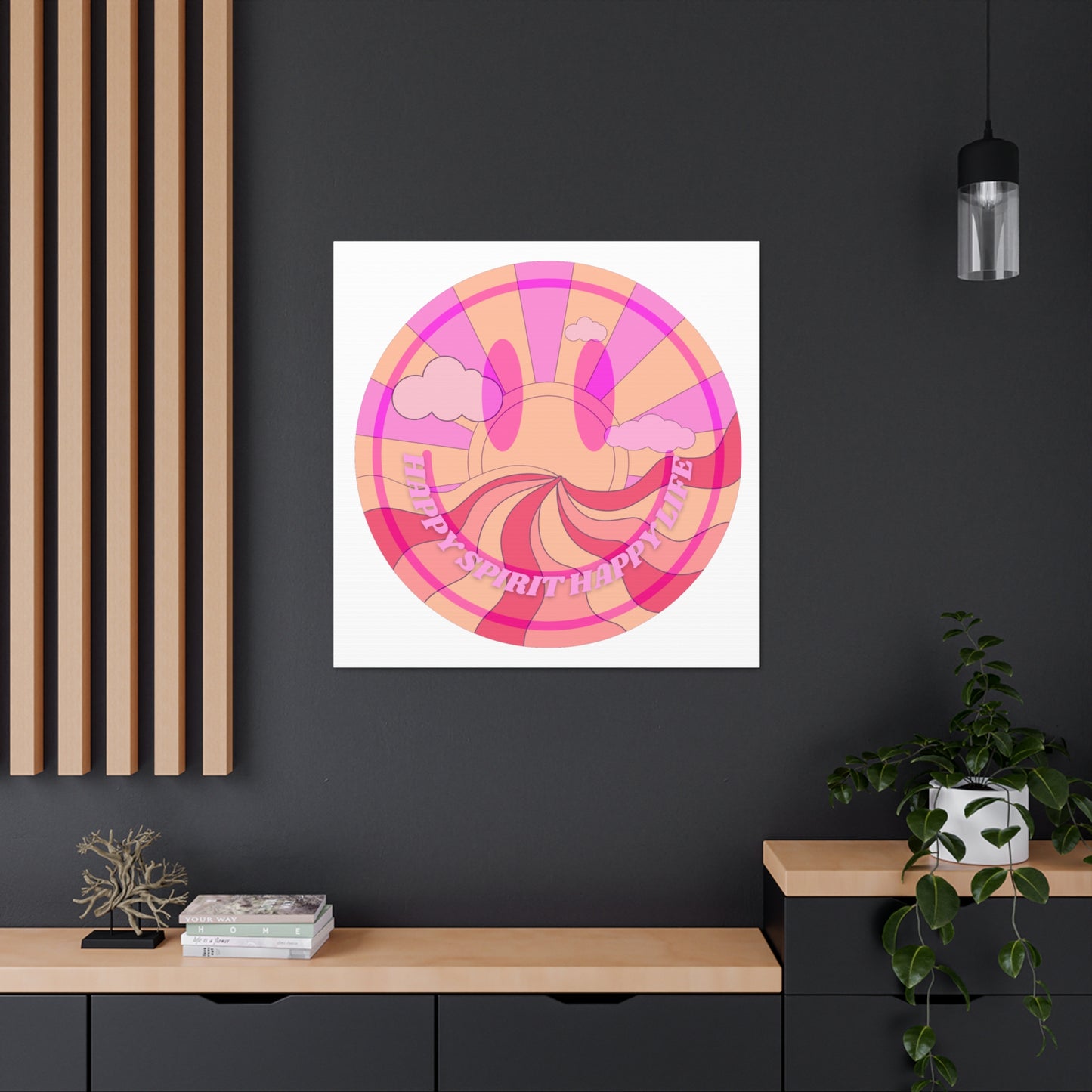 Smile Face Wall Art, Aesthetic Smile Face Gallery Canvas Wrap, Sunset Wall Art, Bedroom Wall Art, Pink Smile Decoration, Home Decoration