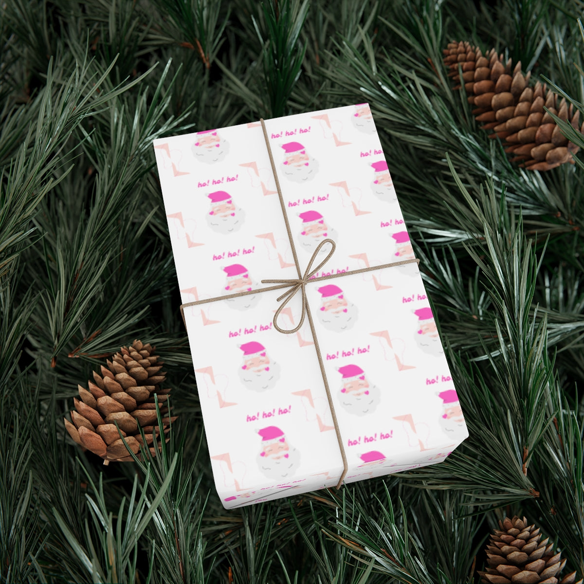 Ho Ho Ho Pink Santa Gift Wrap Paper, Pink Santa Wrapping Paper, Pastel Christmas Paper, Pink Holiday Wrapping Paper