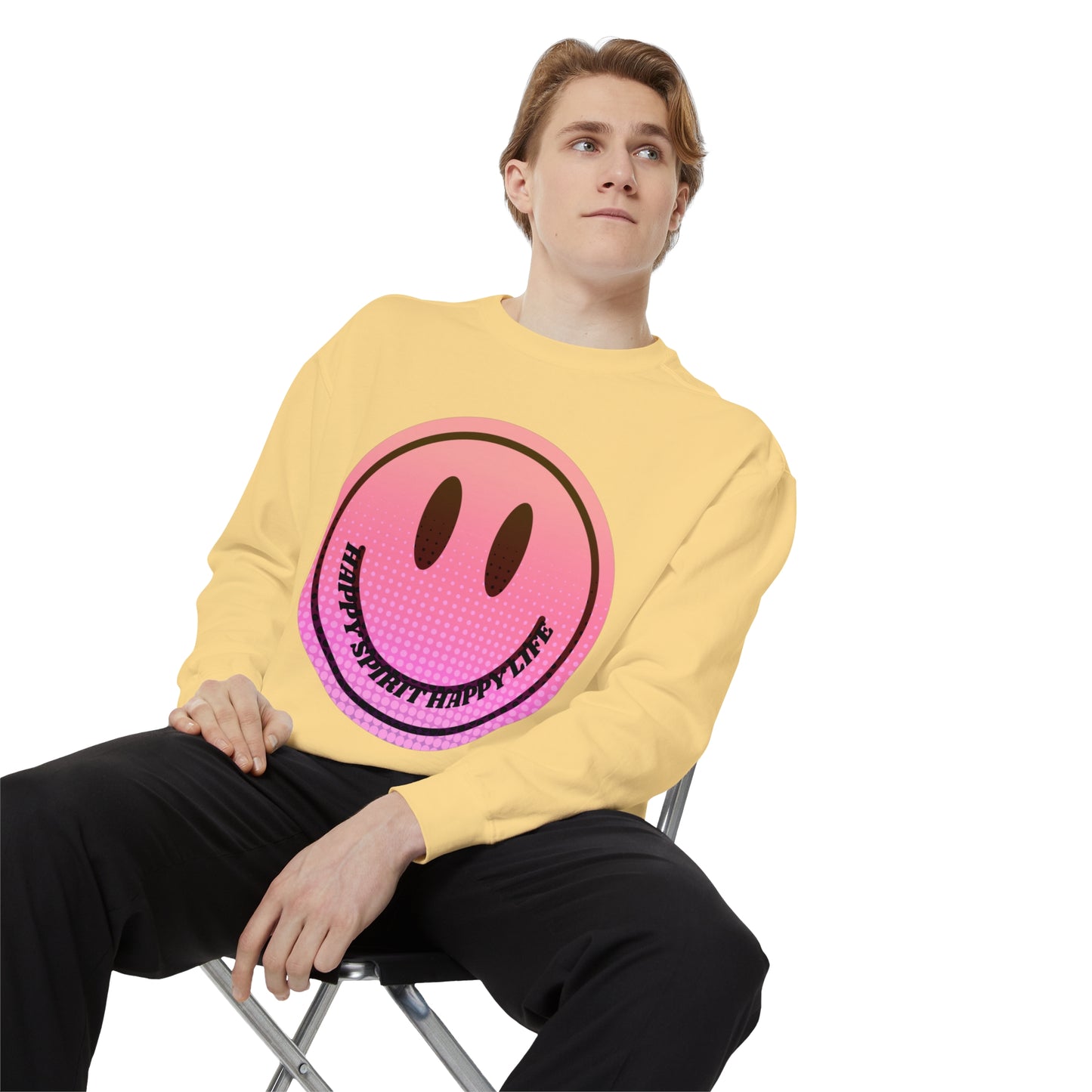 Aesthetic Smile Hoodie, Smile Face Comfort Colors Crewneck, Happy Spirit Happy Life Sunset Smile Sweatshirt, Unisex Garment-Dyed Sweatshirt
