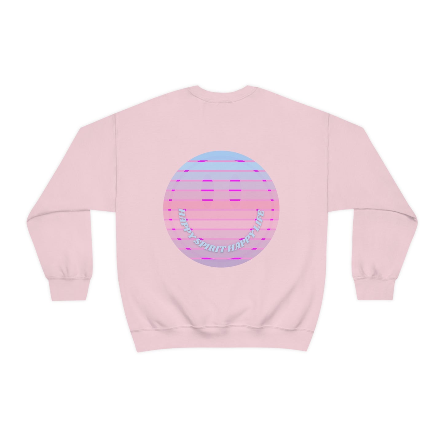 Happy Spirit Happy Life Sweatshirt, VSCO Girl Crewneck, Oversized Retro Font Graphic Tumblr, Front Print Smile Face Trendy Cover Up