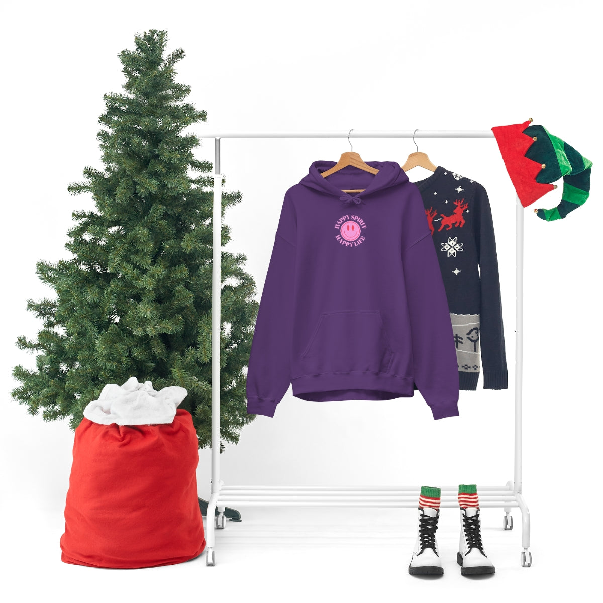 Happy Spirit Happy Life Sweatshirt, Pink Smile Lilac Hoodie, Oversized Hoodie, Front Back Print Trendy Sweatshirt, Beach Cover Up, Cover Up
