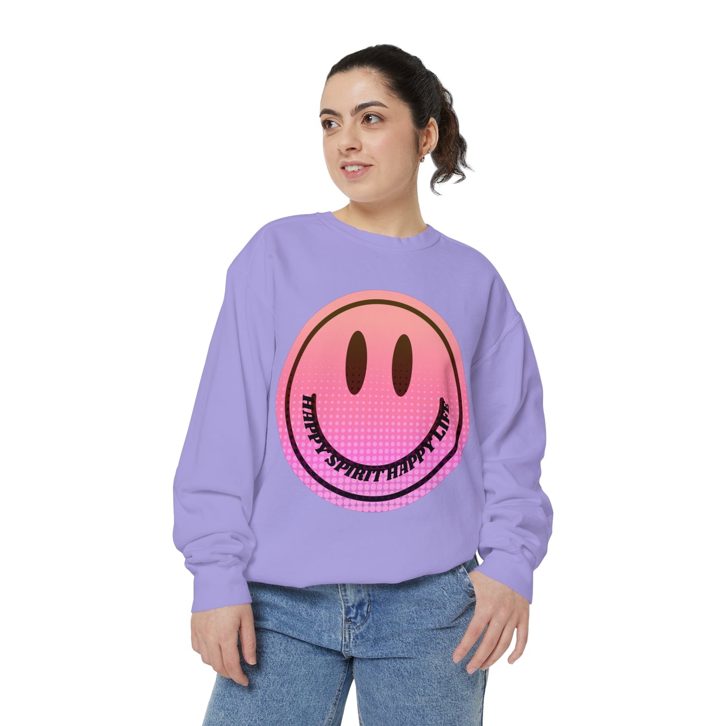 Aesthetic Smile Hoodie, Smile Face Comfort Colors Crewneck, Happy Spirit Happy Life Sunset Smile Sweatshirt, Unisex Garment-Dyed Sweatshirt