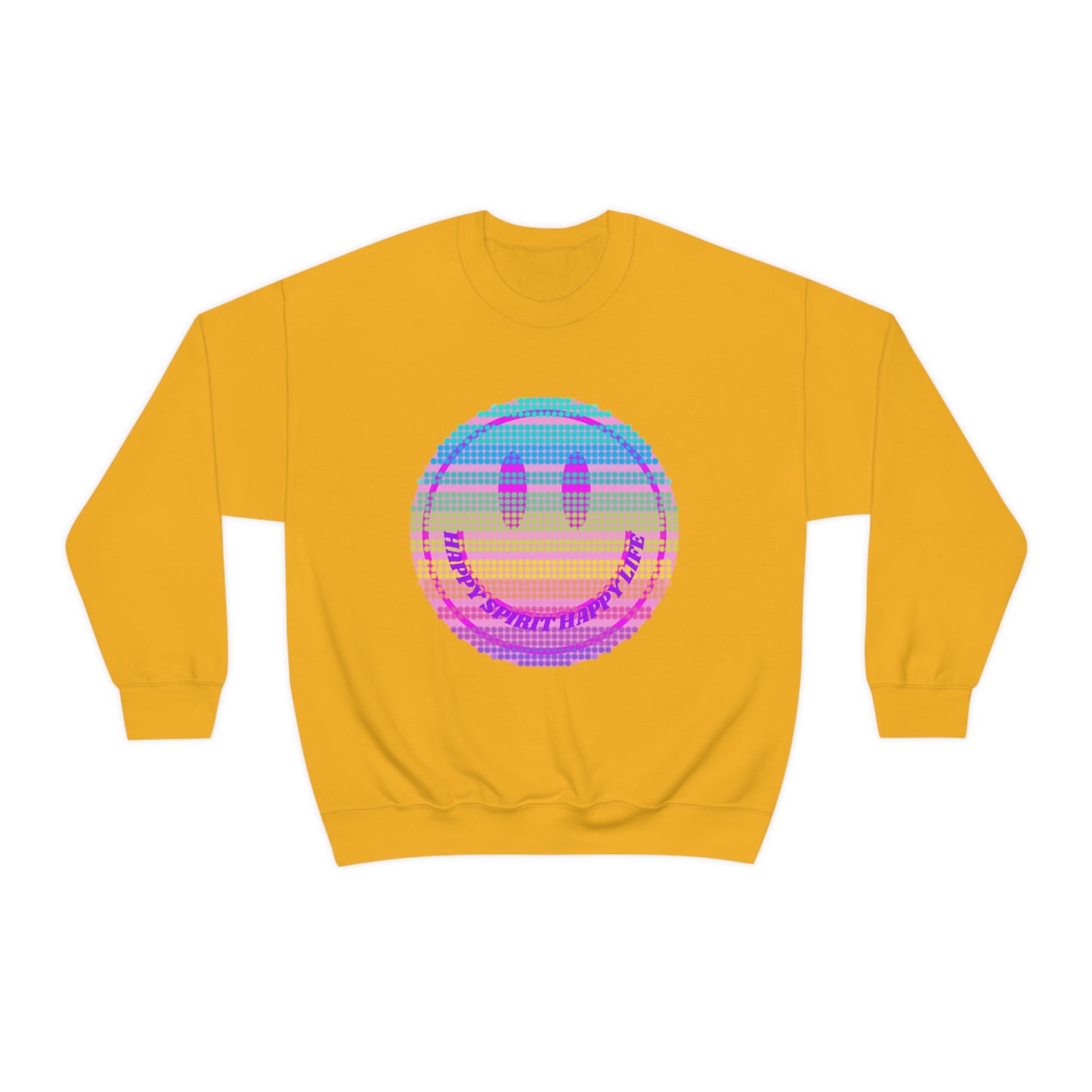 Happy Spirit Happy Life Sweatshirt, VSCO Girl Crewneck, Oversized Retro Font Graphic Tumblr, Front Print Smile Face Trendy Cover Up