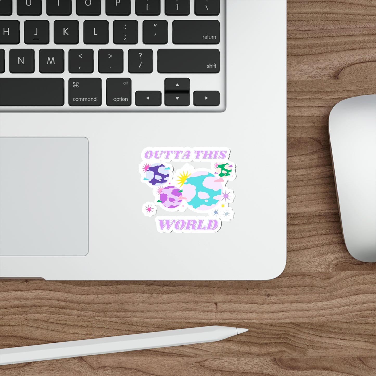 Retro Aesthetic Sticker Outta This World, Happy Mind Positivity Die-Cut Sticker, Pink Purple Galaxy Earth Smile Y2K Graphic