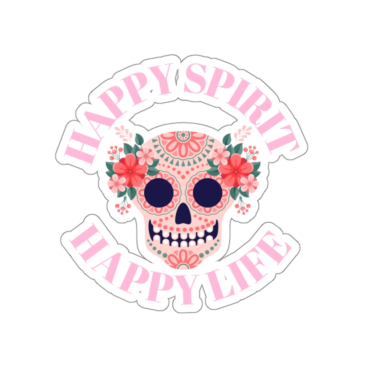 Dia De Los Muertes Day of the Dead Happy Spirit Happy Life Custom Die-Cut Stickers, Candy Skull Sticker, Skull Pink Peach Flowers Sticker