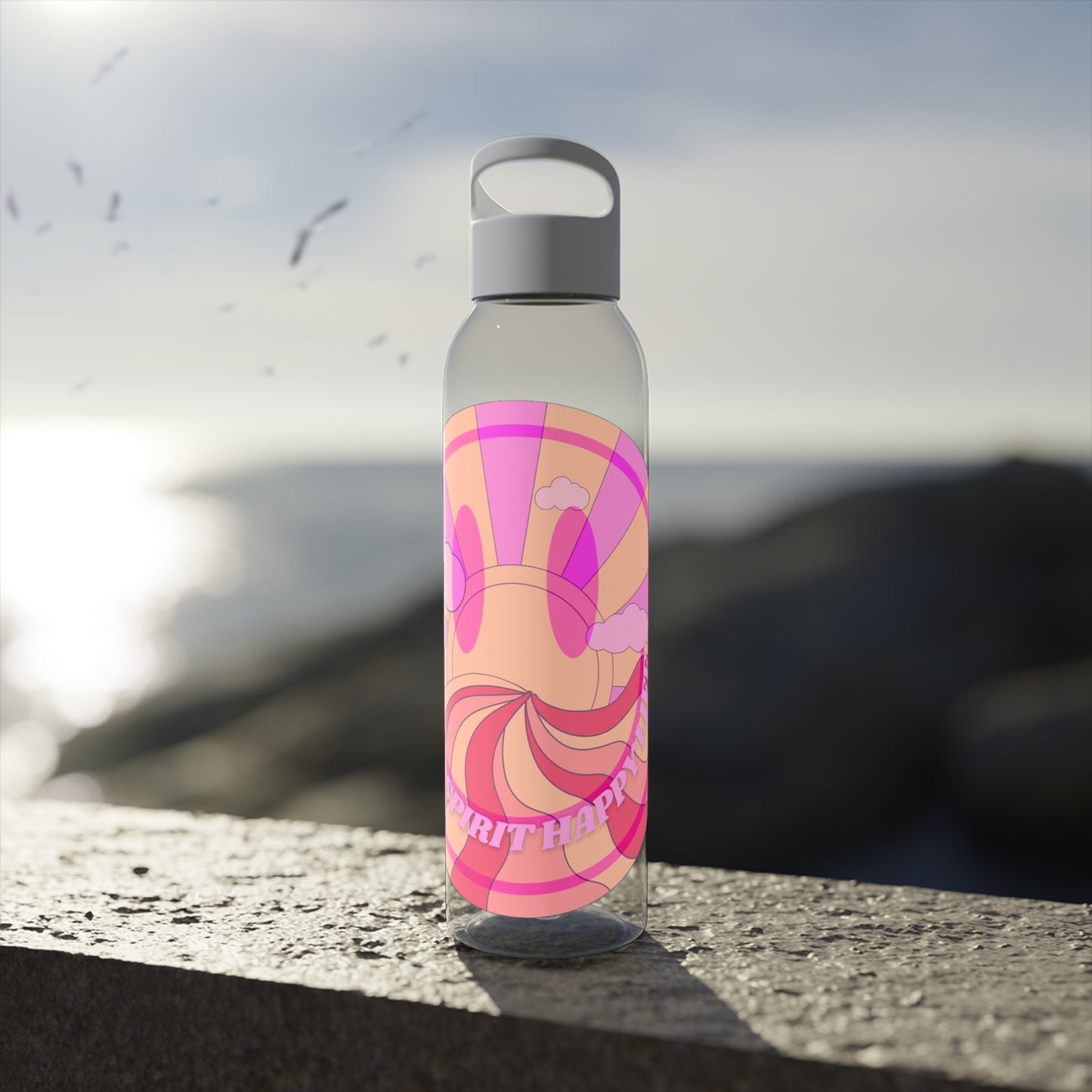 Aesthetic Happy Spirit Happy Life Water Bottle, Aesthetic Pink Bottle, Smile Face, Trendy Tumblr Bottle, Happy Mind Tumbler, BPA Fre