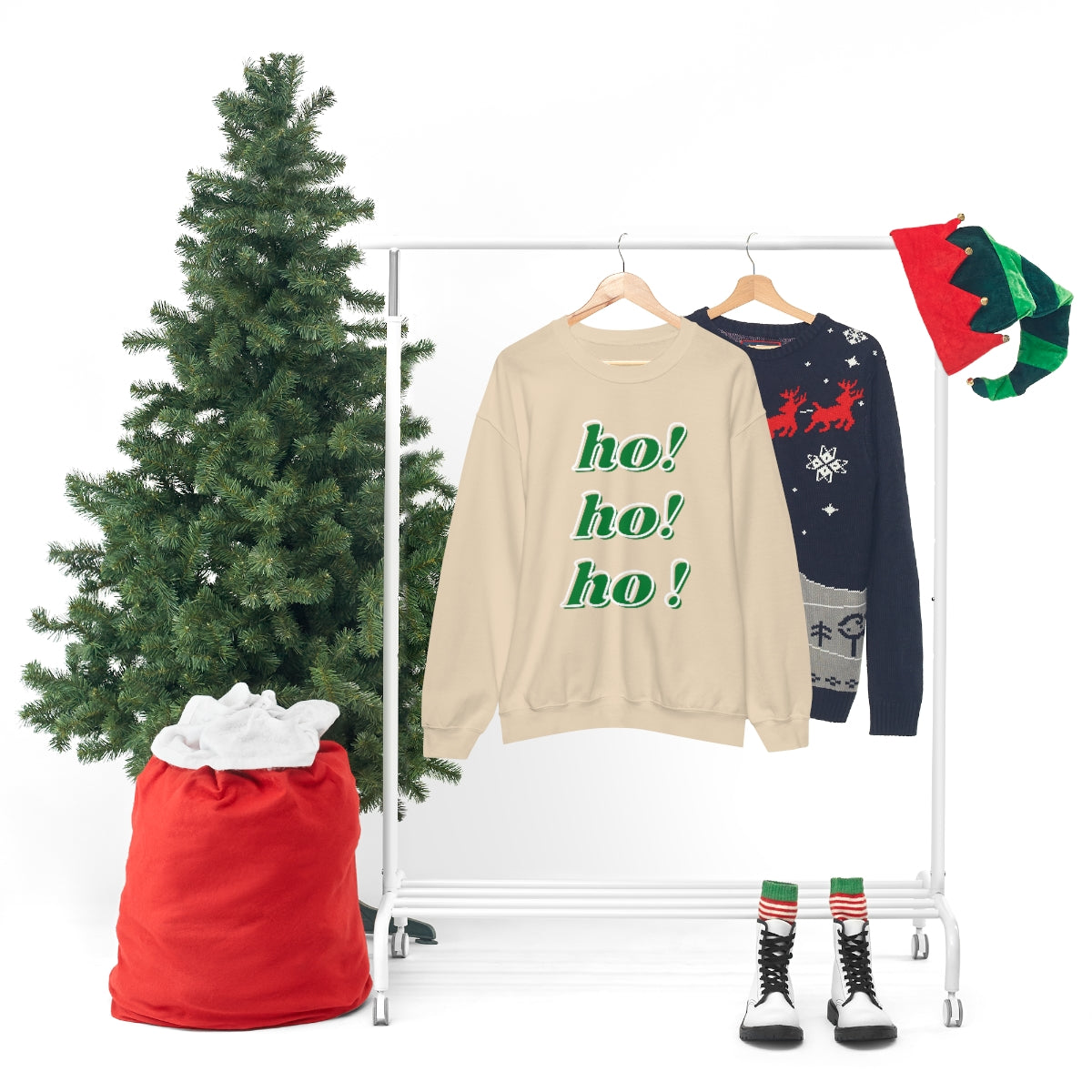 Ho Ho Ho Sweatshirt, Christmas Minimalist Top, Santa Claus Sweatshirt Xmas, Trendy Retro Font Holiday Unisex Heavy Blend Crewneck Sweatshirt