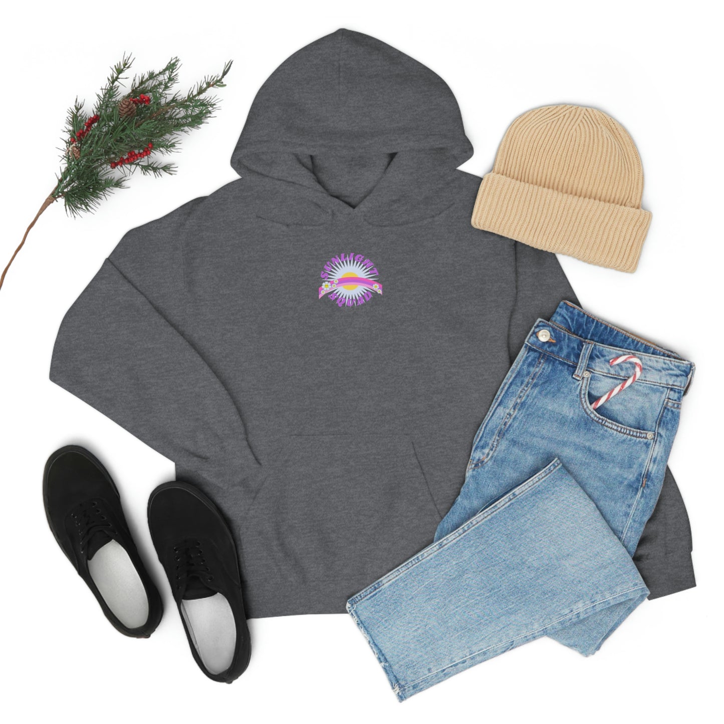 Retro Smile Flower Pink Purple Lavender Lilac Hoodie, Sunlight Squad Sweatshirt, Back Graphic Hoodie, VSCO Girl Oversized Trendy Tumblr Top