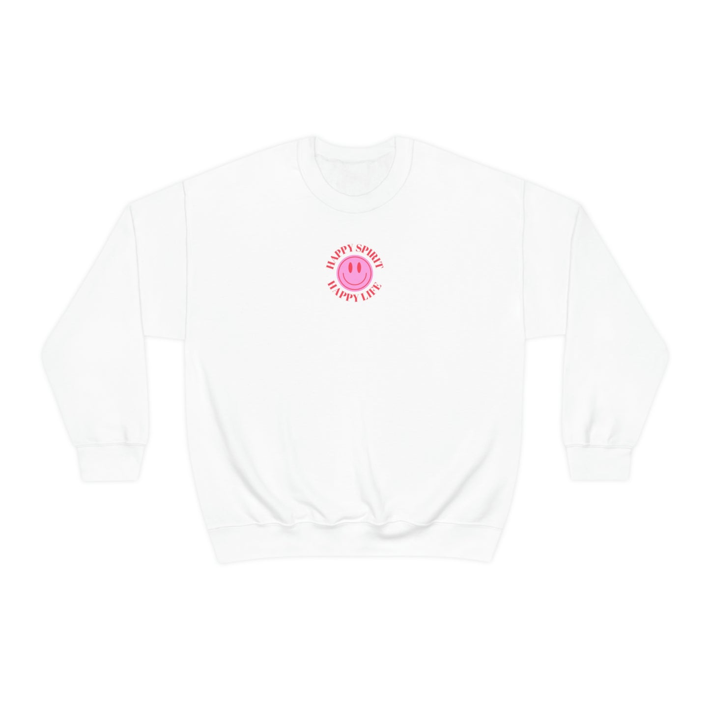 Happy Spirit Happy Life Sweatshirt, Gildan VSCO Girl Crewneck, Oversized Tumblr Front Back Print Smile Happy Mind Trendy Beach Lake Cover Up