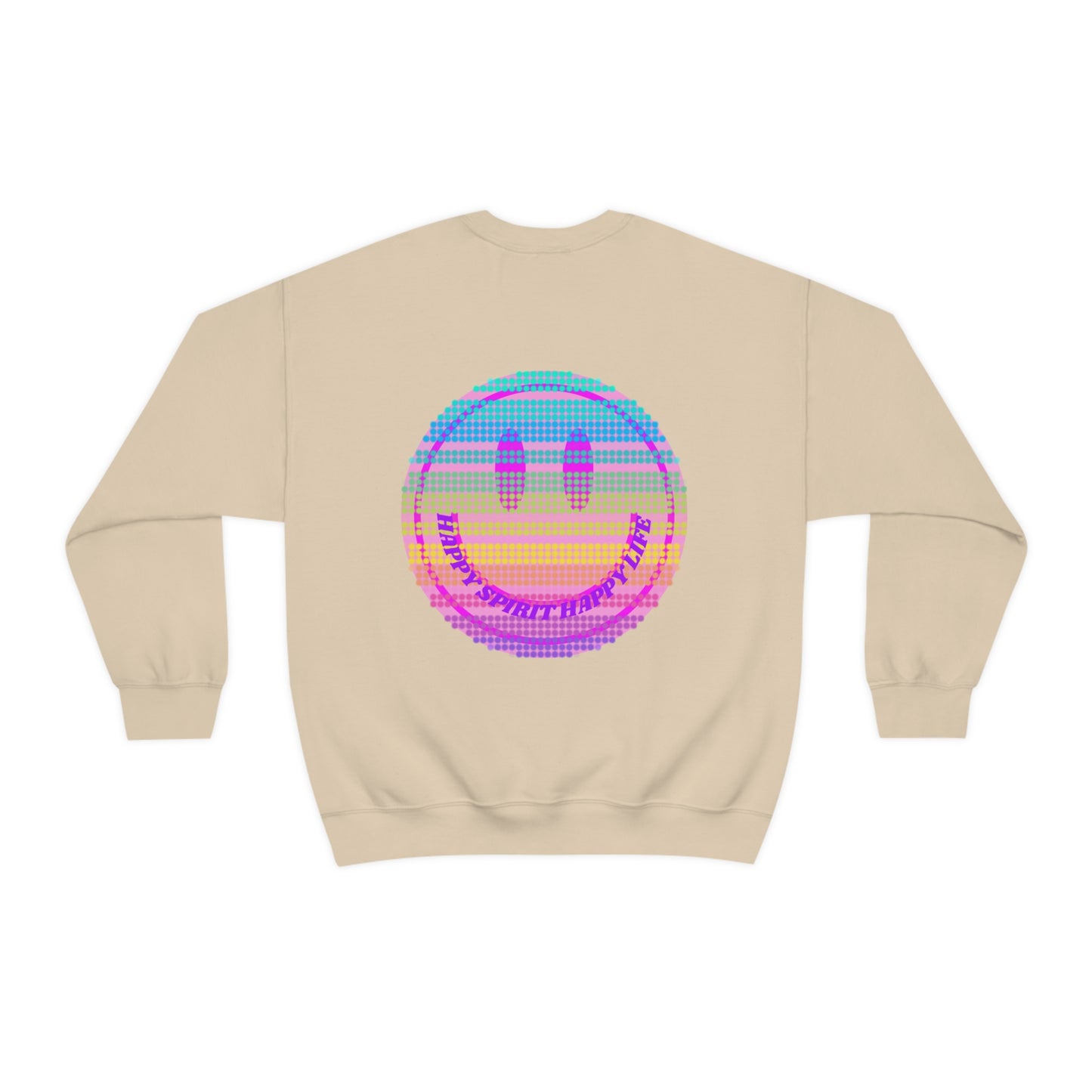 Happy Spirit Happy Life Sweatshirt, VSCO Girl Crewneck, Oversized Retro Font Graphic Tumblr, Front Print Smile Face Trendy Cover Up