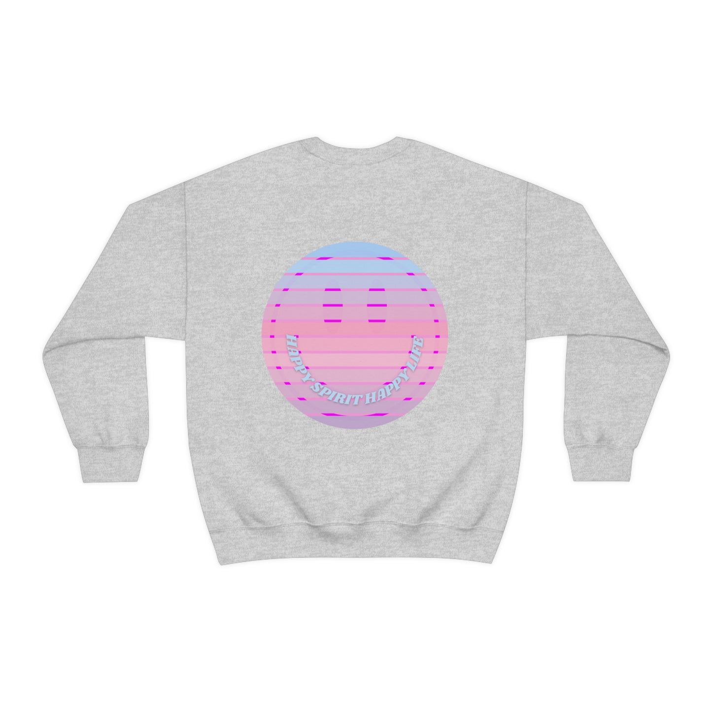 Happy Spirit Happy Life Sweatshirt, VSCO Girl Crewneck, Oversized Retro Font Graphic Tumblr, Front Print Smile Face Trendy Cover Up