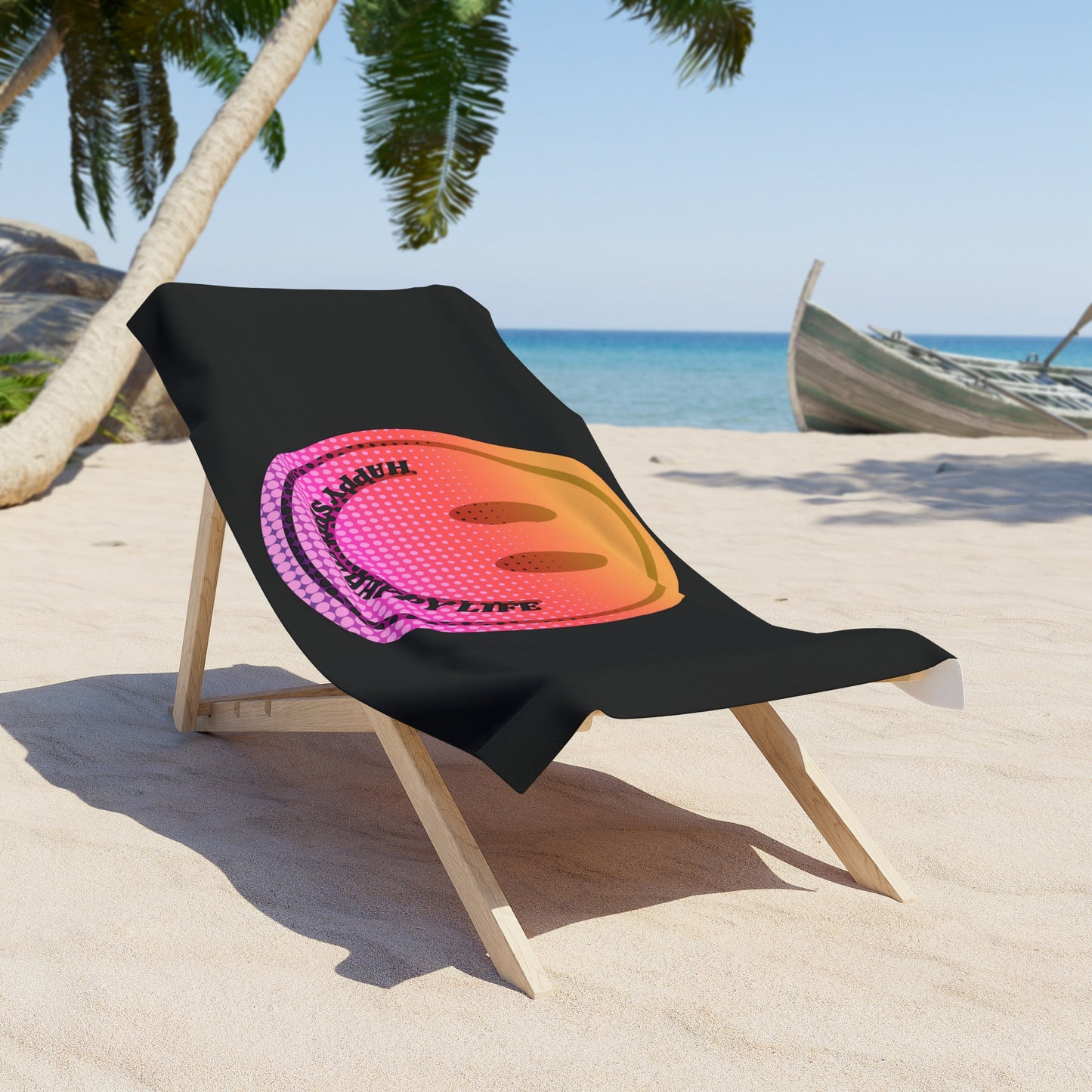 Aesthetic Smile Beach Towel, Happy Spirit Happy Life Towel, Sunset Smile Towel, Trendy Neon Ombre Towel, Summer Towel, Mental Health